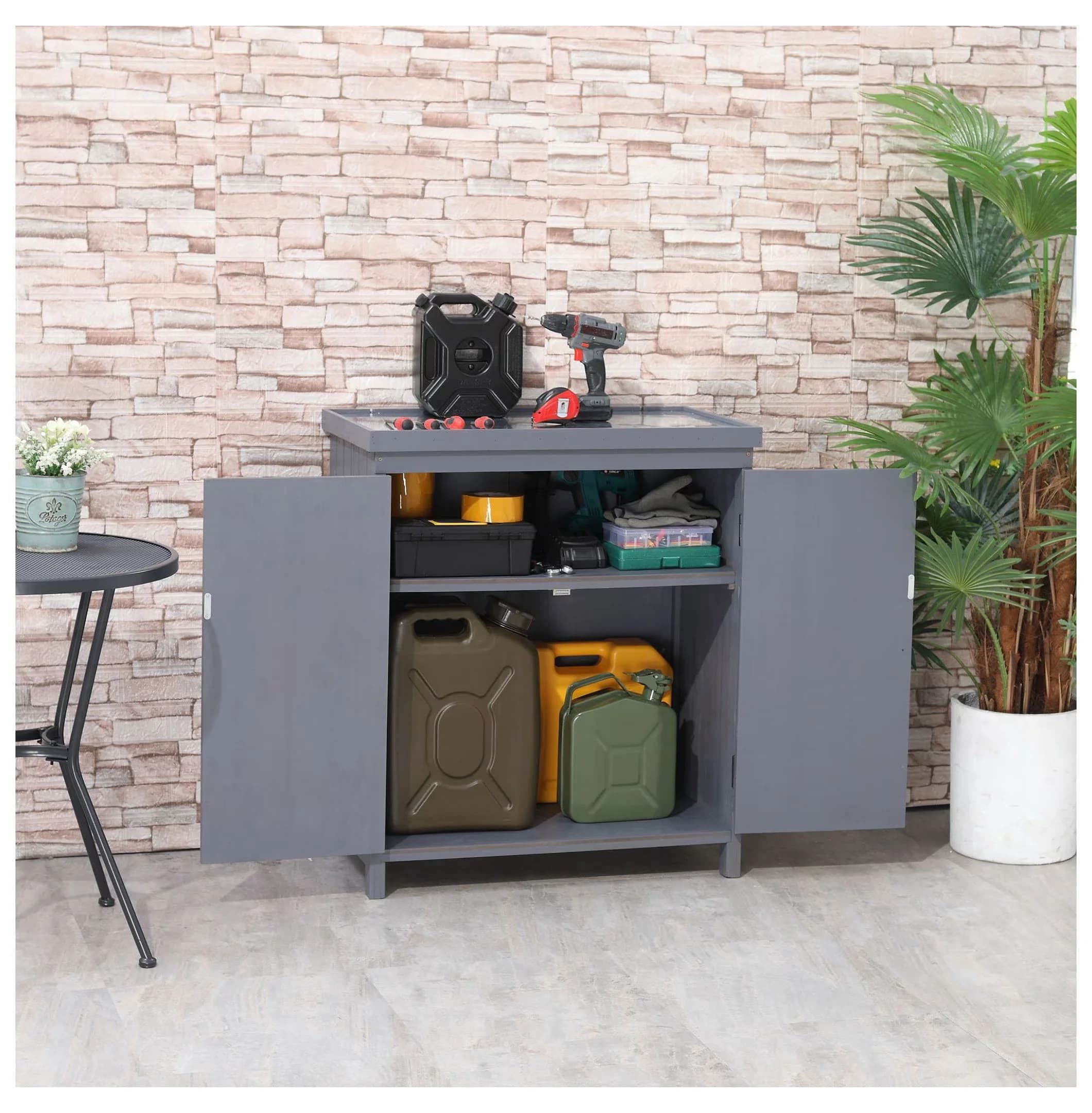 Stylish Shed with Rust Resistant, Patio Storage Cabinet, Rust-Proof - Solid Fir Wood,Steel Grey Model 14FCDE