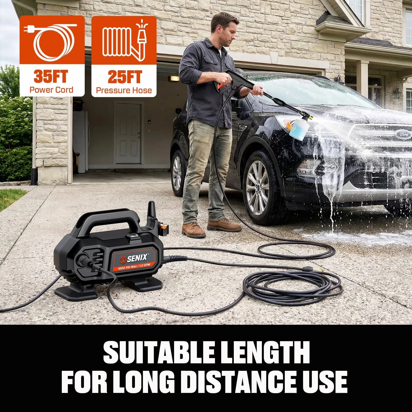 Versatile Pressure Washer with Interchangeable Wand, 20ft Hose, 1600 PSI Electric 1.2 GPM - Model 003272