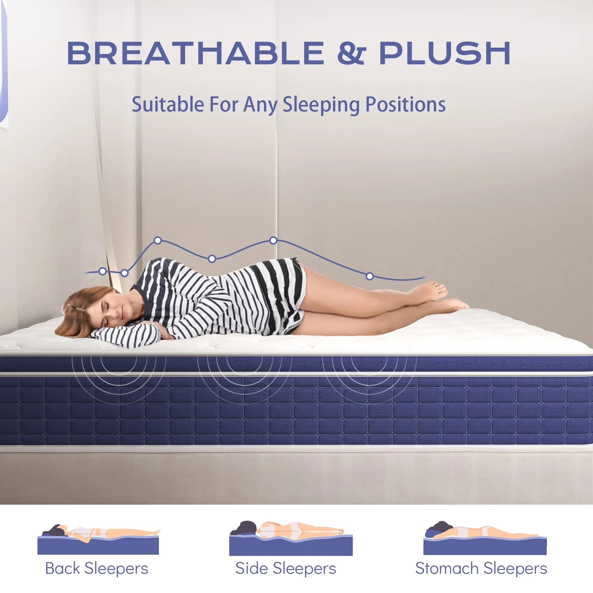 Versatile Mattresses Accessory with Mattress-In-A-Box - Gel Memory Foam, Pocket Coils, 3D Knitted Fabric Blue Model 2B82EE