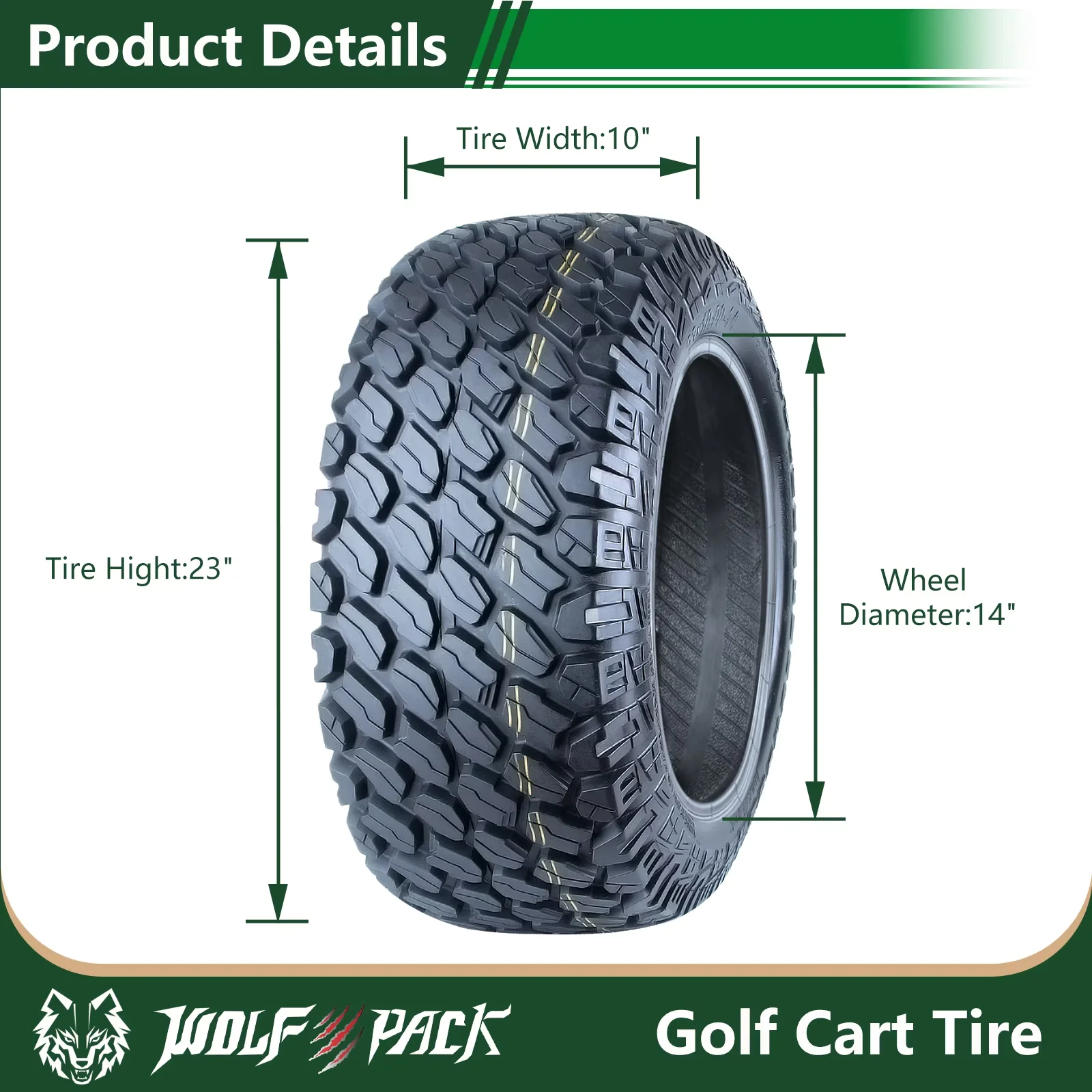 Golf Cart Tire Modern with Not for highway service, Rim Size: 14X7, Tire Size: 23X10-14 4ply - Model 6FE38E