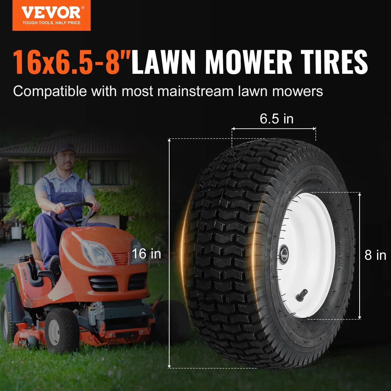 Essential Lawn Mower Tire with Patterned, Rim, Tires - 5-8 - Sleek Profile Model 57BC8C