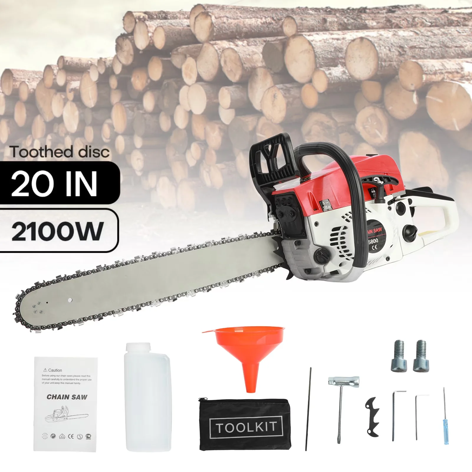 Sleek Chainsaw with Chain Brake, High Efficiency, 20” 58cc 2-Cycle Gas Powered - Model EE6AB9