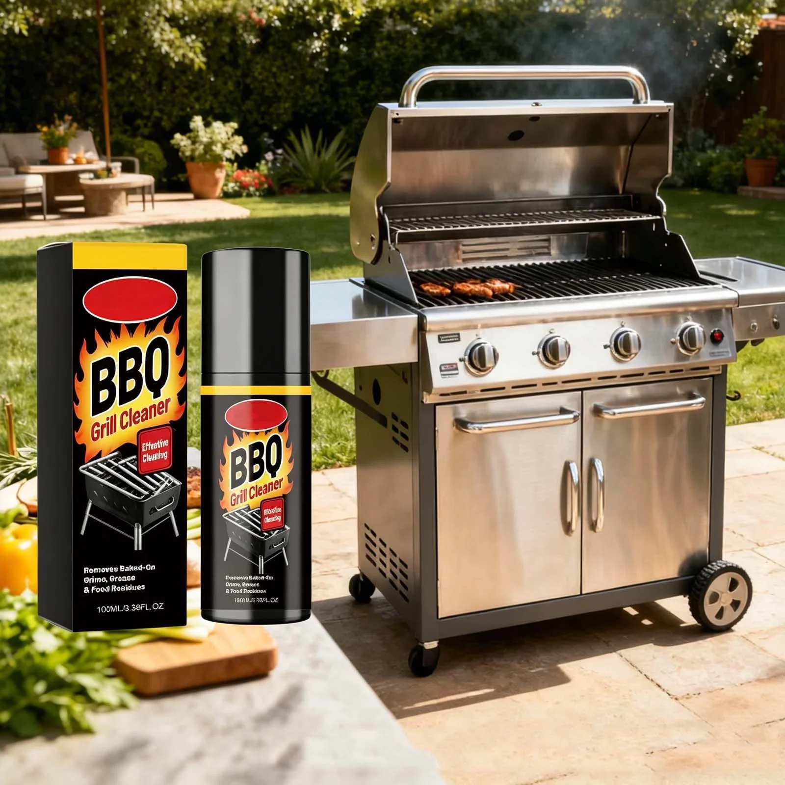 Innovative Combo Grill with Extendable, Rotating, BBQ Cleaner Spray - Black Plastic Model 141EF1