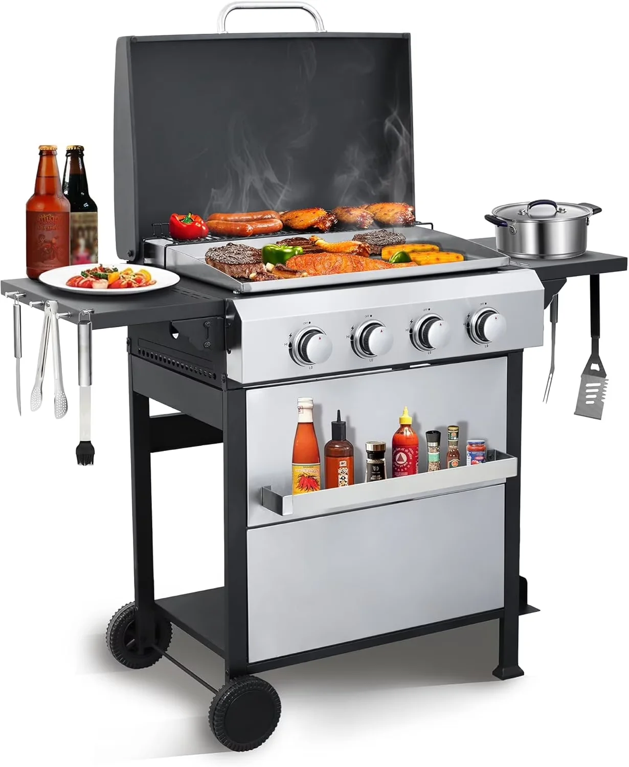 Compact Gas Grill with 49200 BTU, Warming Rack, Grease Pan - Stainless Steel Model 82EA84