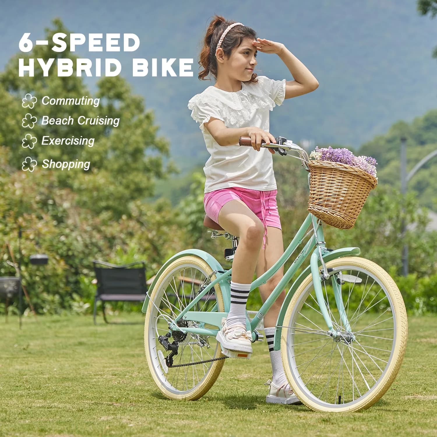 Professional Cruiser Bike with Adjustable Seat Height, Adjustable Handlebar Height - Green Model 67435F