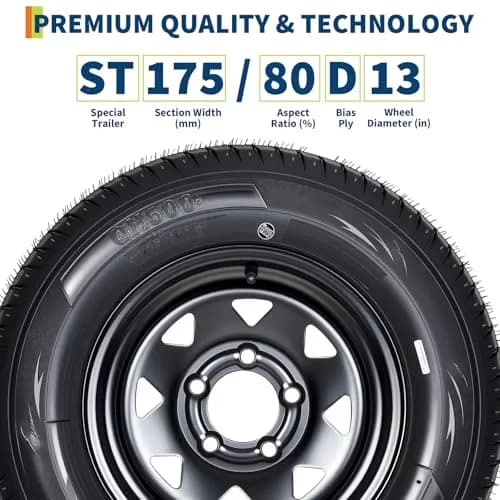 Reliable Trailer Tire with All-Weather, 6PR Load Range C, 2-Pack ST175/80D13 Tires - Model 8C713E