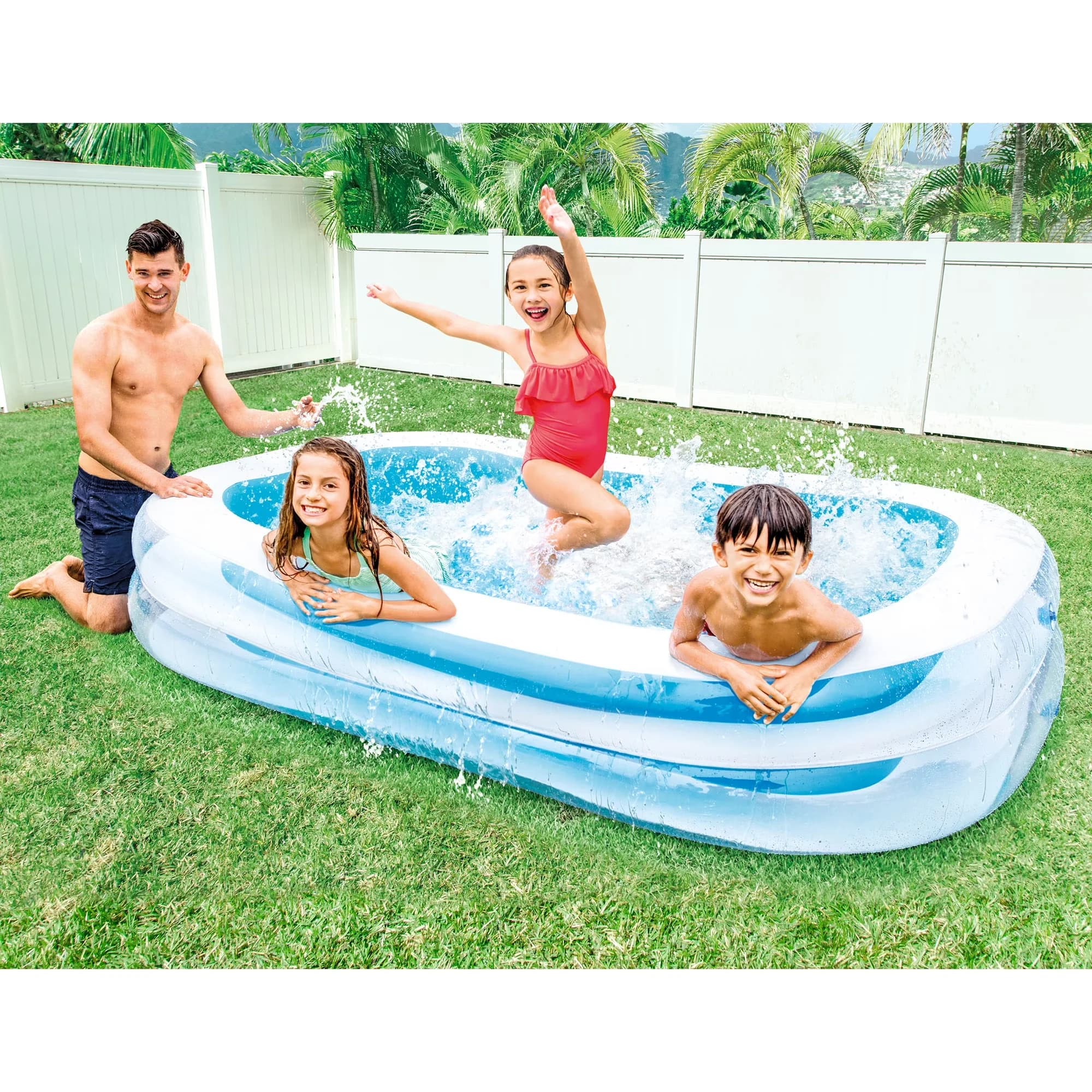 Inflatable Pool Classic with Shape: Rectangle, Soft Sided Above Ground - Blue Model E4526D