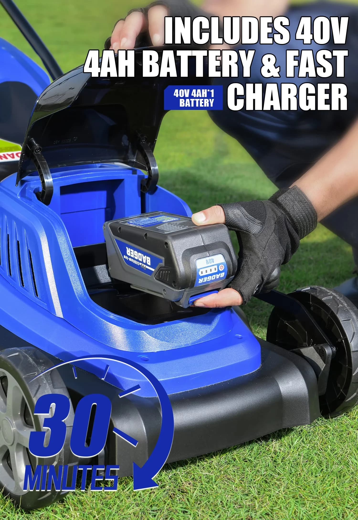 Efficient Push Mower with Battery, 40V, Brushless Motor - Blue - Universal Fit Model E0C52E