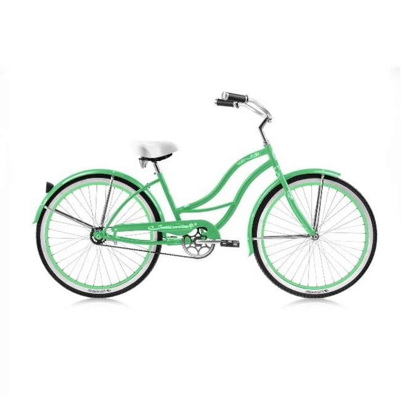 Modern Cruiser Bike with Mint Green, Heavy-duty brown chains for durability, Tahiti 26" Beach Bicycle - Matte Green Model 72A6C4