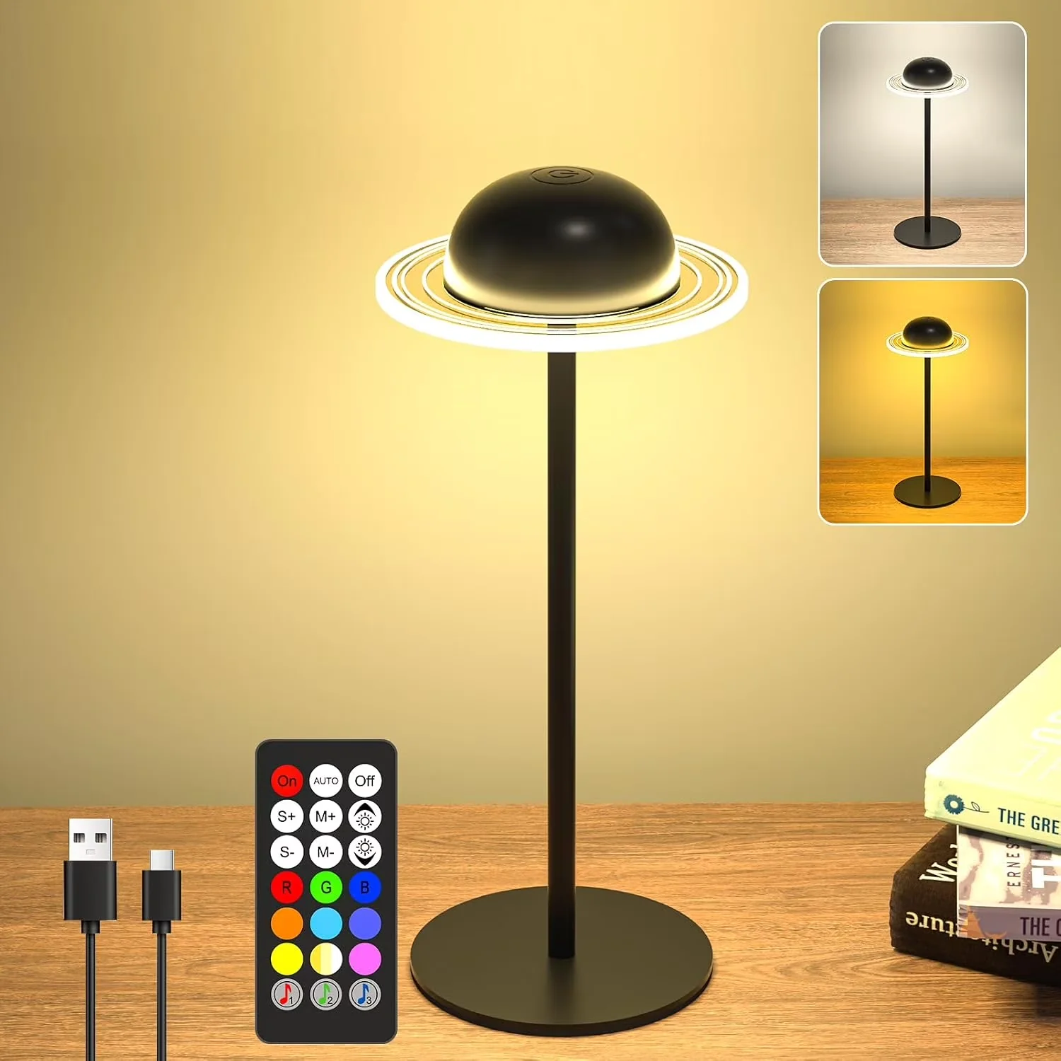 Essential Desk Lamp with LED, Battery, Cordless Table - Black Iron - Residential Grade Model 5EC26D