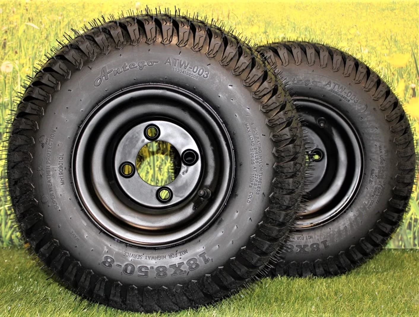 Professional Lawn Mower Tire with Durable Construction, Bolt Hole Size: .590", Wheel Color: Matte Black - Model 495EAF