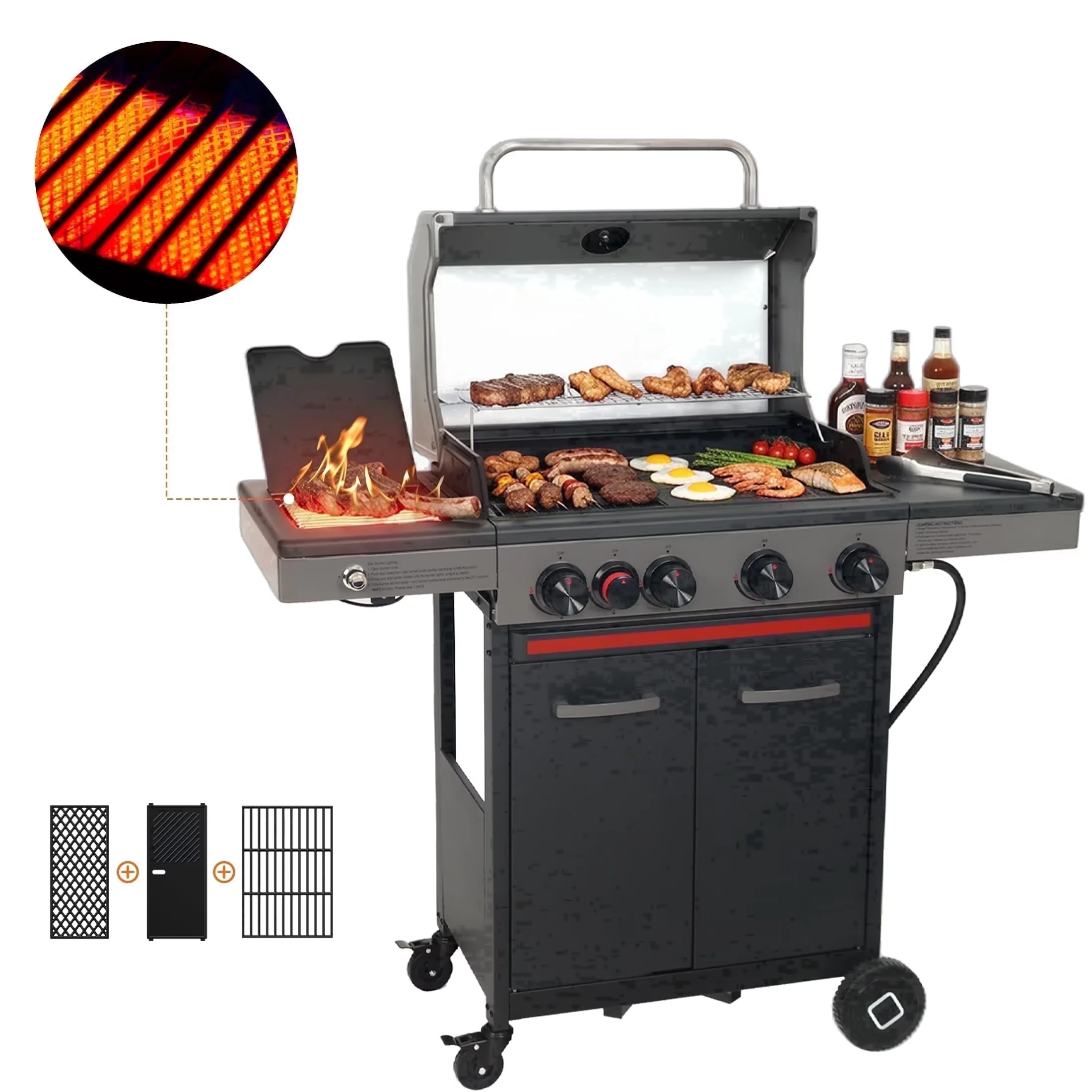 Versatile Flat Top Grill with 40000 BTU, Portable, Storage Rack - Steel Model 077A5E