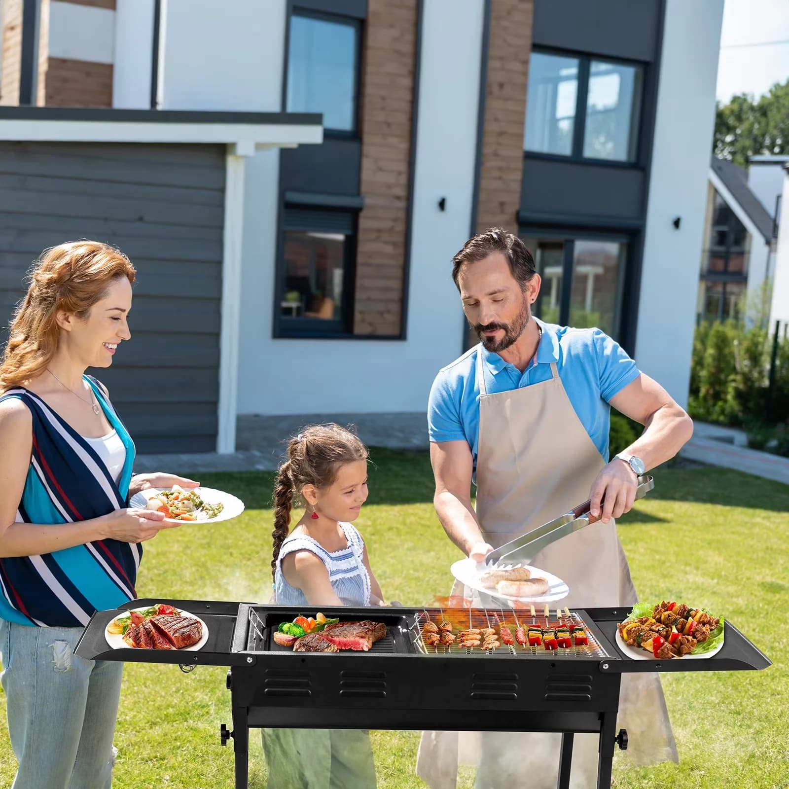 Durable Flat Top Grill with Portable, Foldable Hibachi Barbecue, Portable Charcoal - Iron, Stainless Steel Model 7C30F6