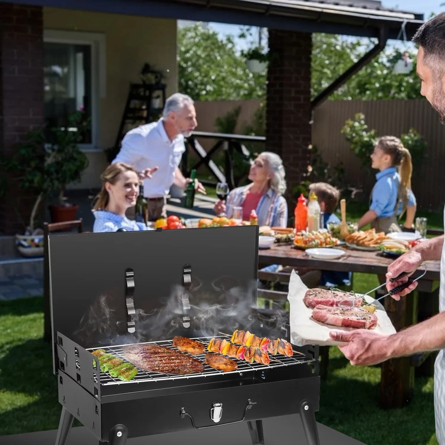 Stylish Flat Top Grill with Portable, Quick-Heat Lid - Iron, Chrome And Processing Electrophoresis Surface Black Model 618863