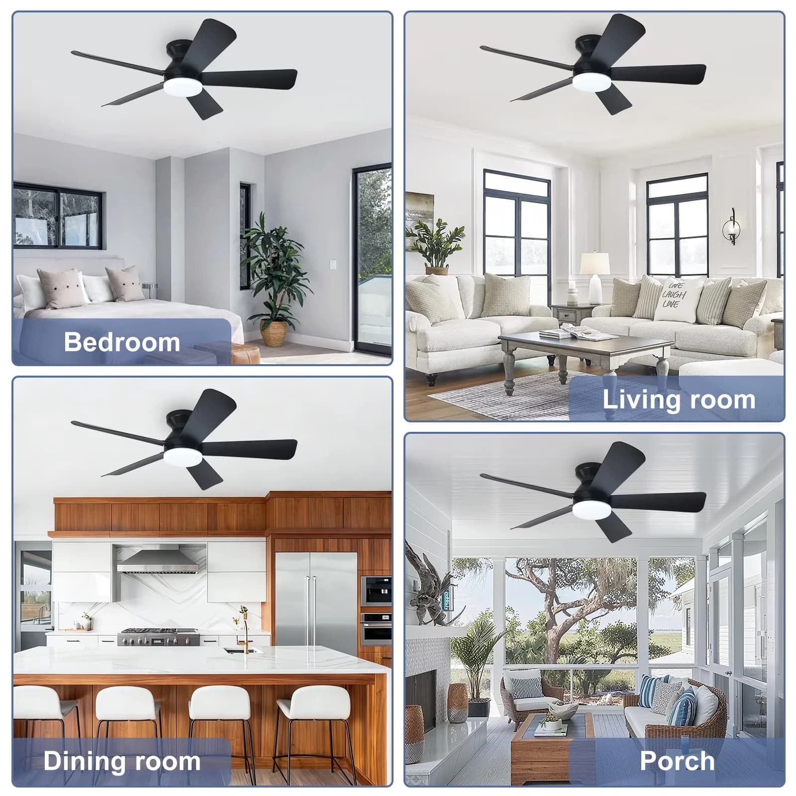 Efficient Ceiling Fan with LED, Energy Efficient, Remote Controlled - Black for Indoor, Outdoor Model 8E9C63
