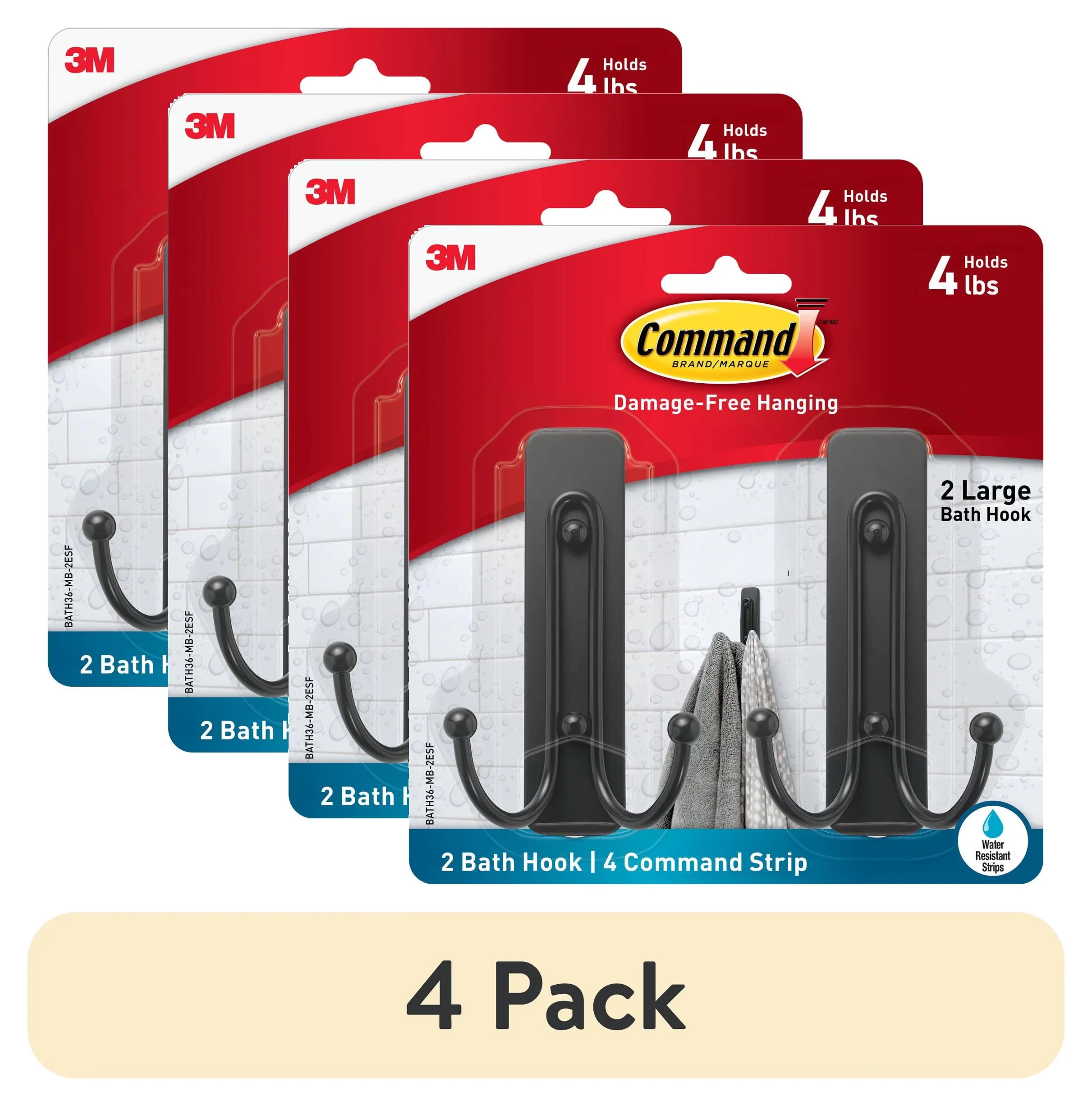 Sleek Damage-Free Hanging with Easy Clean, 2 Metal Hooks - Glass,Mirror,Tile,Fiberglass,Wood Black Model 9215DA