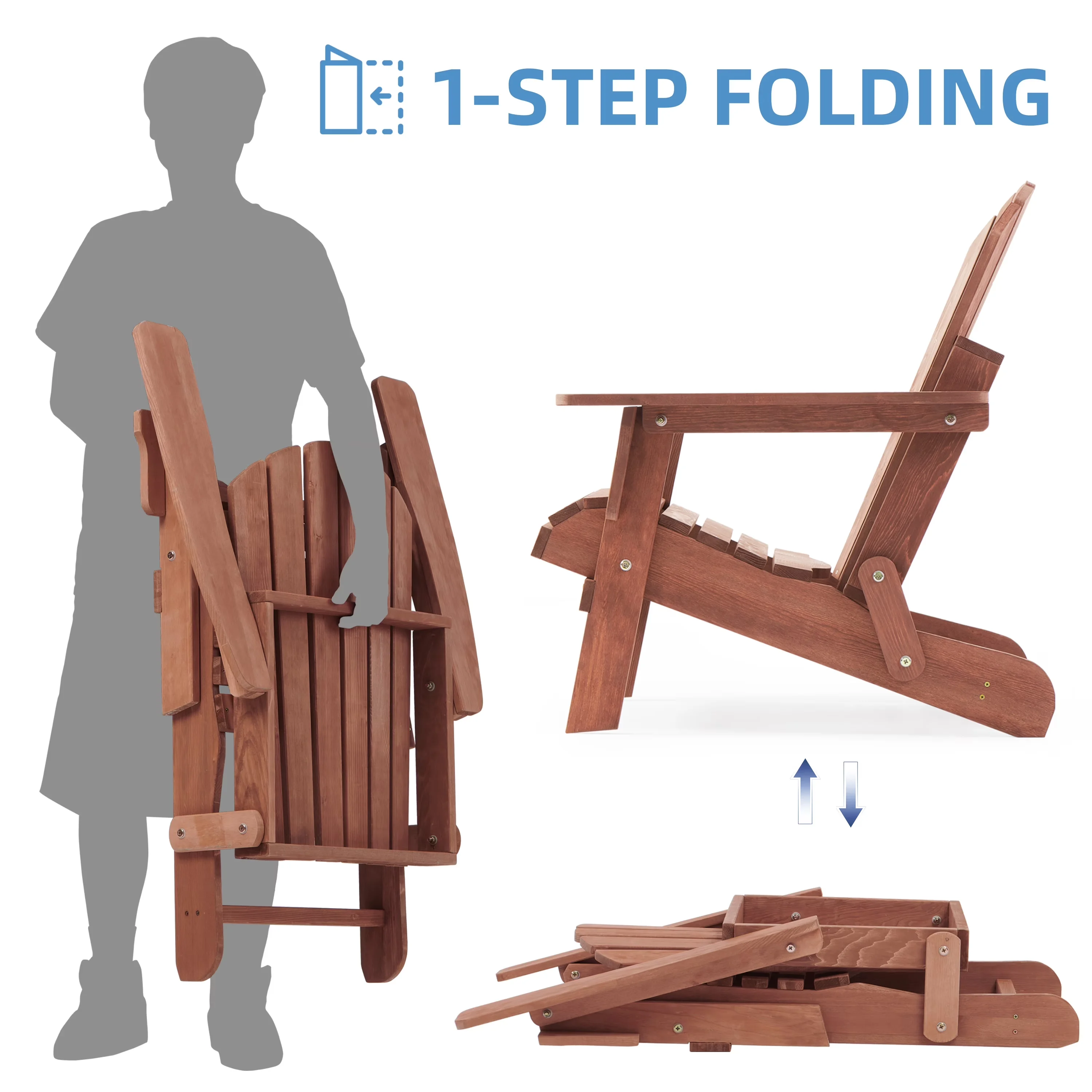 Efficient Patio Chair with Folding, Oversize Folding Adirondack - Brown Wood for Outdoor, Garden Model 75FC99