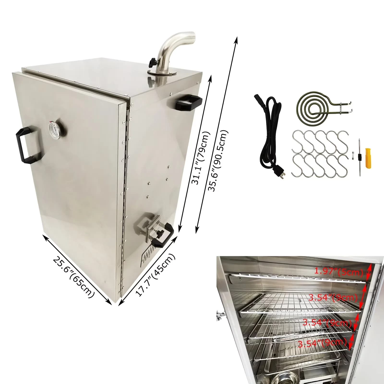 Essential Smoker with Digital Display, 5 Detachable Racks - Stainless Steel Silver Model 76CC50
