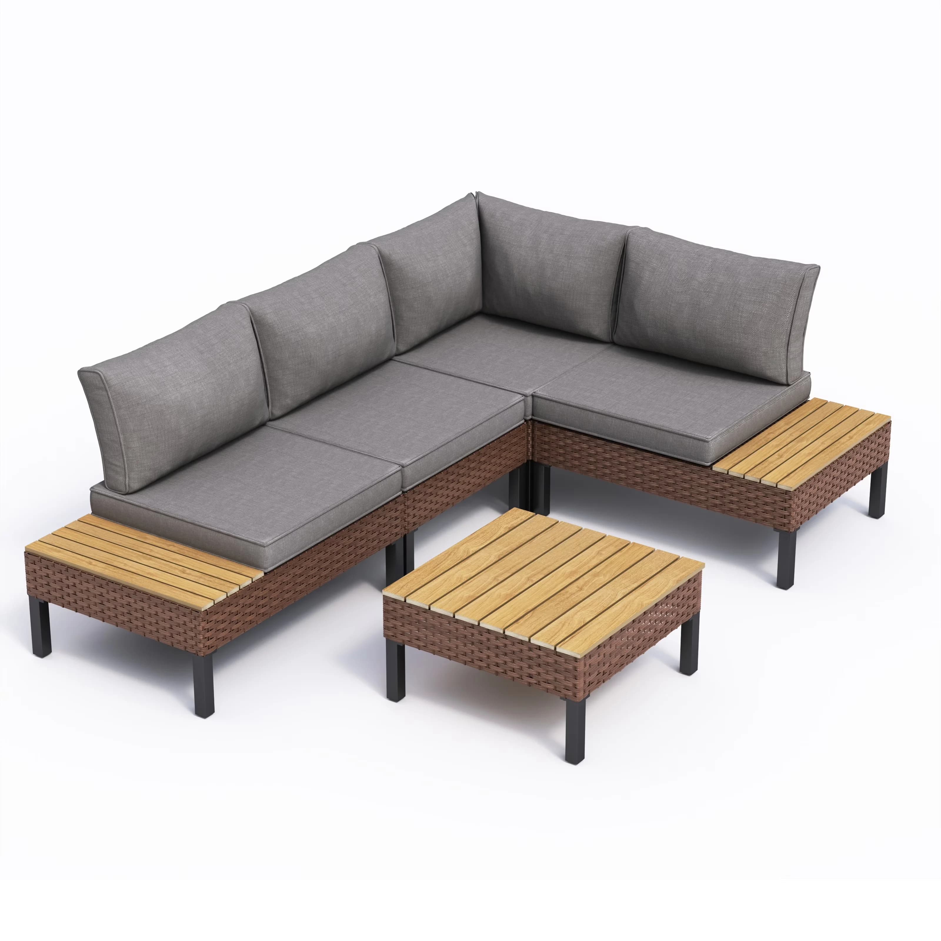 Compact Patio Conversation Set with Storage, L Shaped Sectional Sofa, Coffee Table - Gray Metal for Garden Model 264A8B