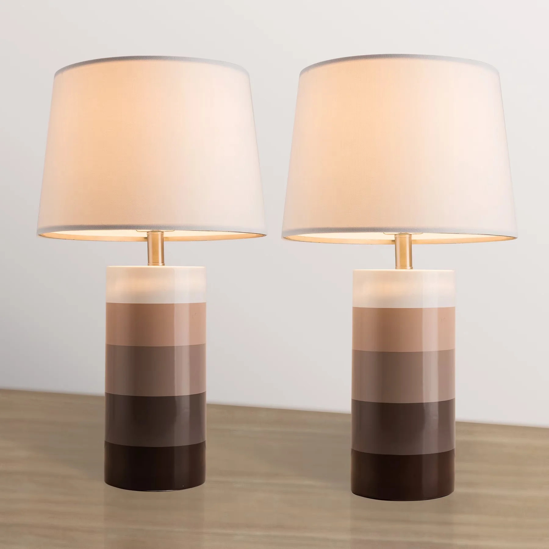 Innovative Lamp Set with LED, Contemporary, Bedside Lamps - Ceramic Brown for Living Room, Bedroom Model F1A43E