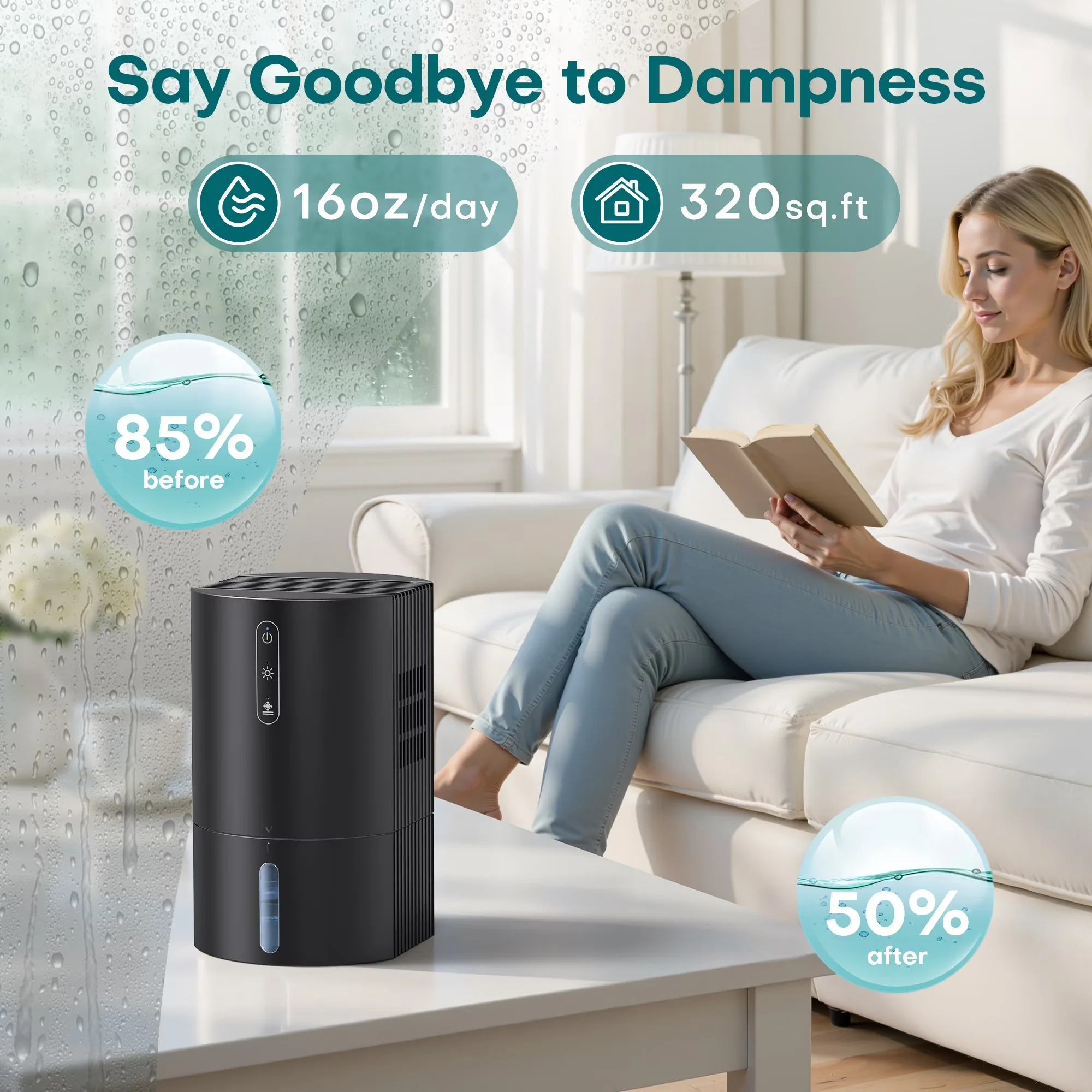 Dehumidifier Classic with LED, Automatic Shut-Off, Automatic Defrost Control - Black for Bathroom, Auto Model 40110A
