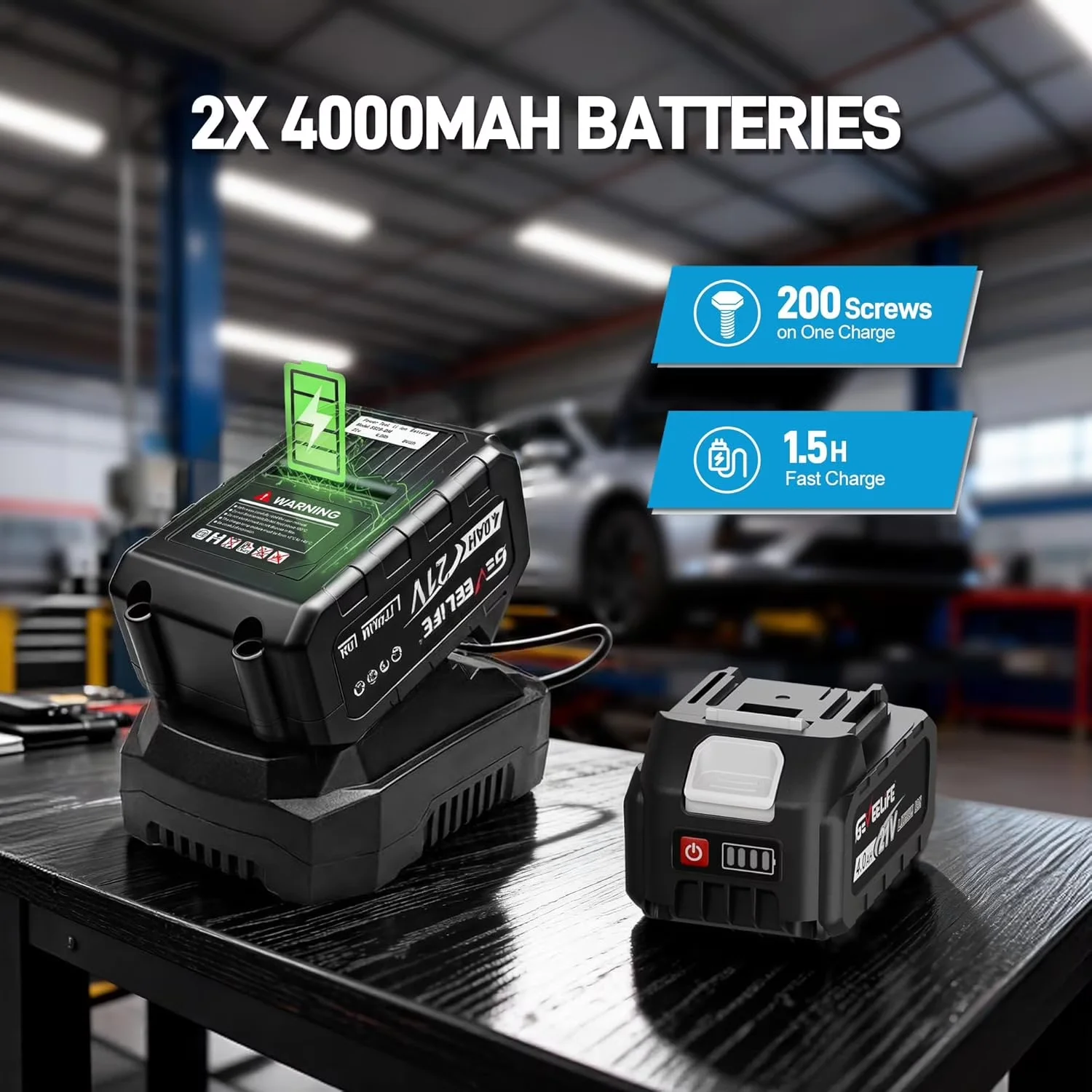 Air Tools Compressor Innovative with Battery, 1/2 Impact Gun, 8 Drill Bits - Model 2C0D9A