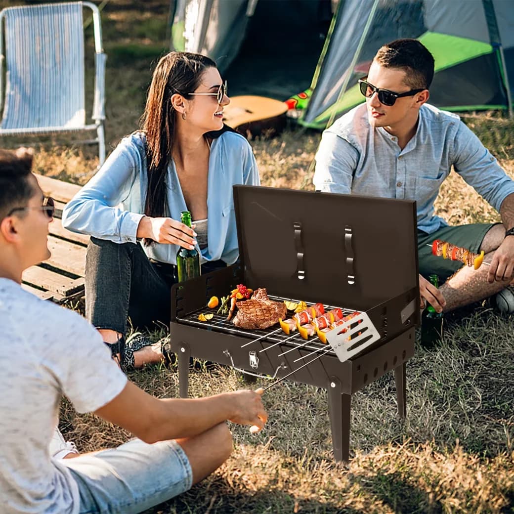 Essential Charcoal Grill with Portable, 3. Fork Size: 24*5.5cm - Stainless Steel Black for Patio Model C7C586
