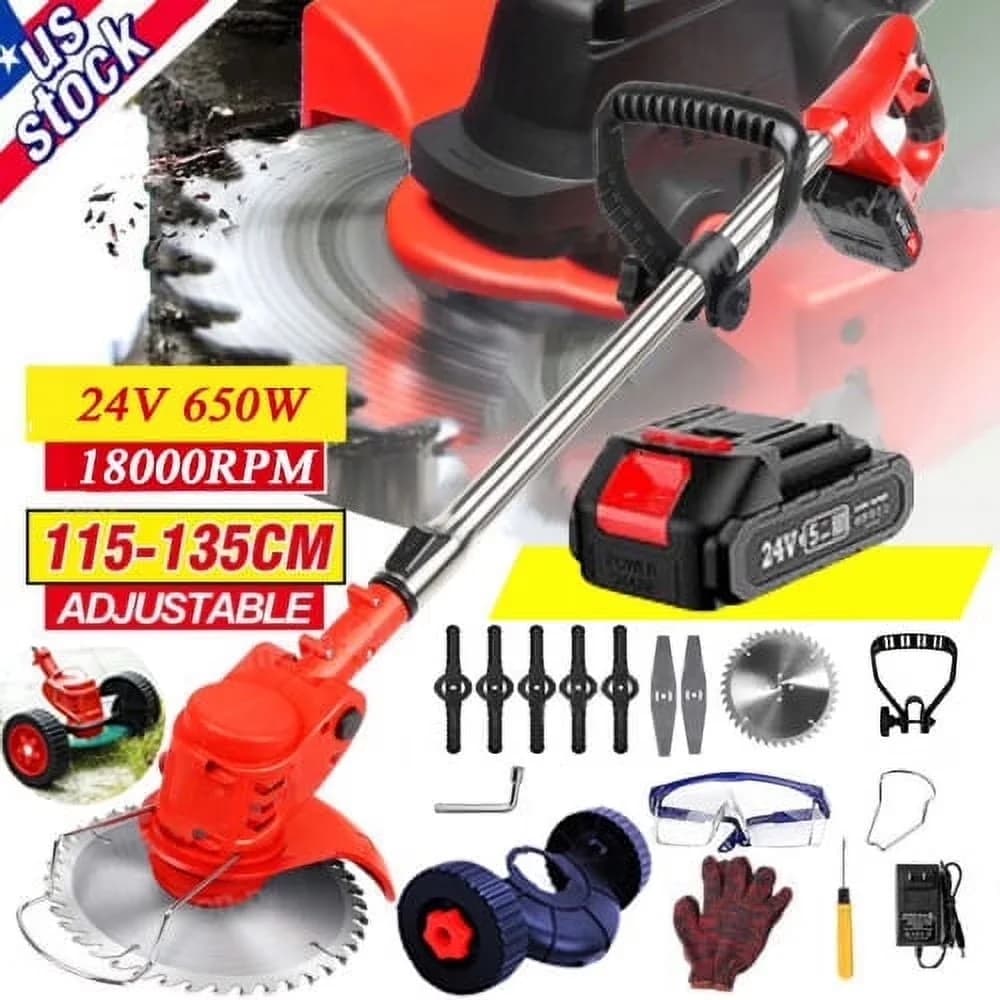Compact String Trimmer with Battery, Extendable, Electric Weed Eater Wacker - Red Model 0BED26