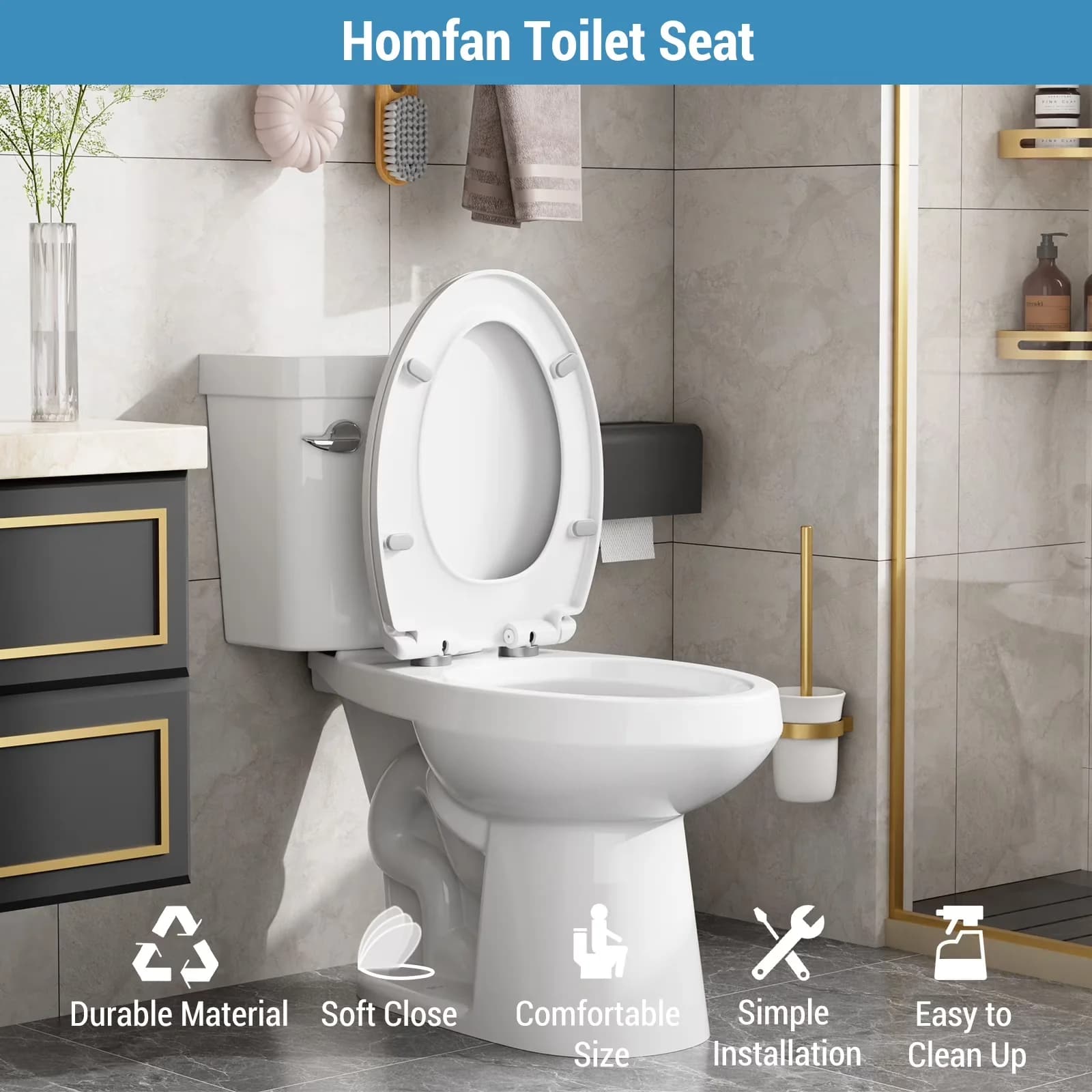 Classic Toilet Seats And Lid with Quick Release, Soft Close - White Polypropylene Model 4D6CC5
