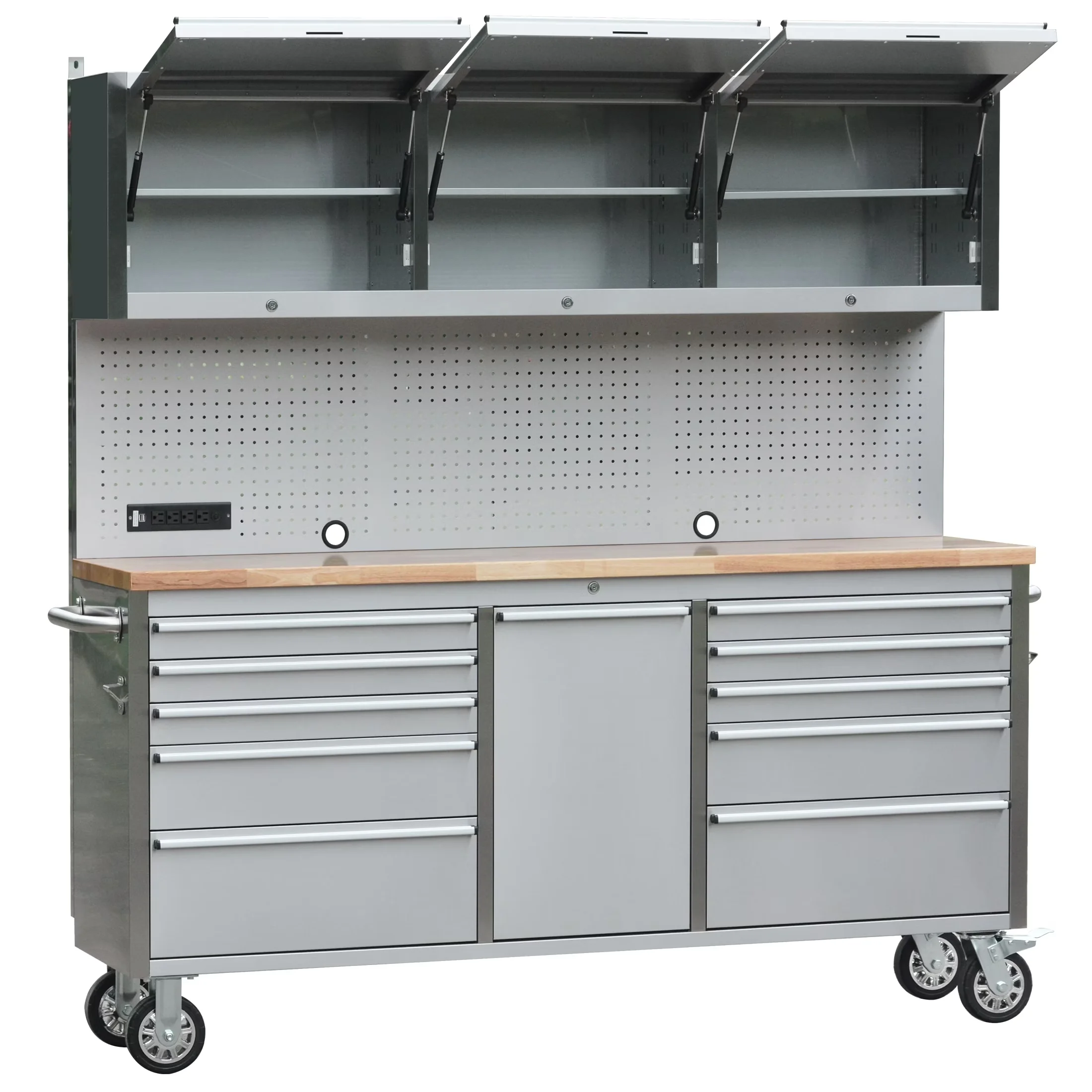 Professional Toolstorage with Tool Organizer, Rolling, Storage - Silver Stainless Steel for Garage Model F7A610