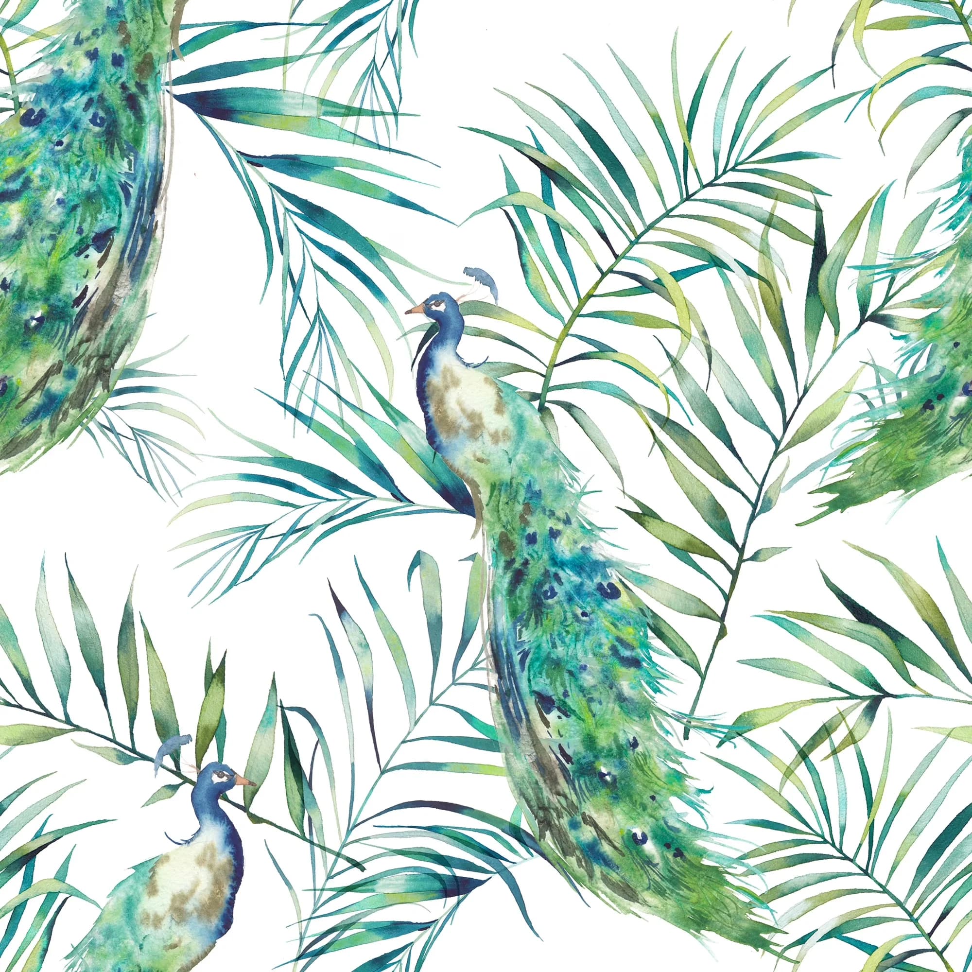 Premium Wallpaper Wall Decals Wall Covering with Removable, Florals Wallpaper - Green, White Self Adhesive Model 674B63