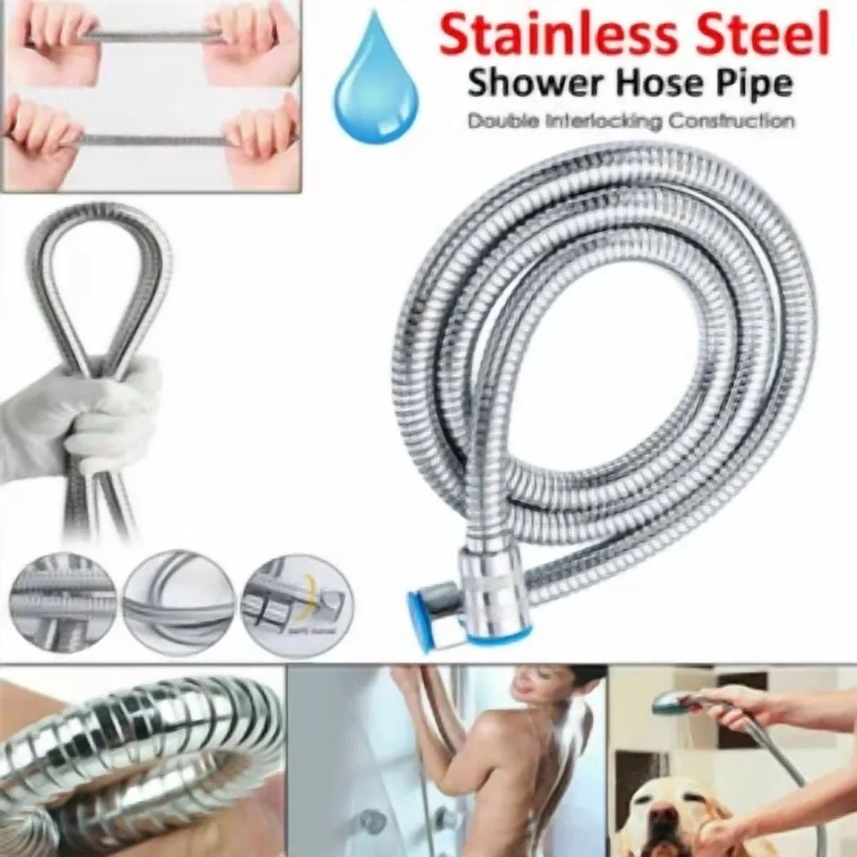 Essential Shower Head with Handheld, Flexible, Useful for both indoor and outdoor use. - Stainless Steel Model E0E01E