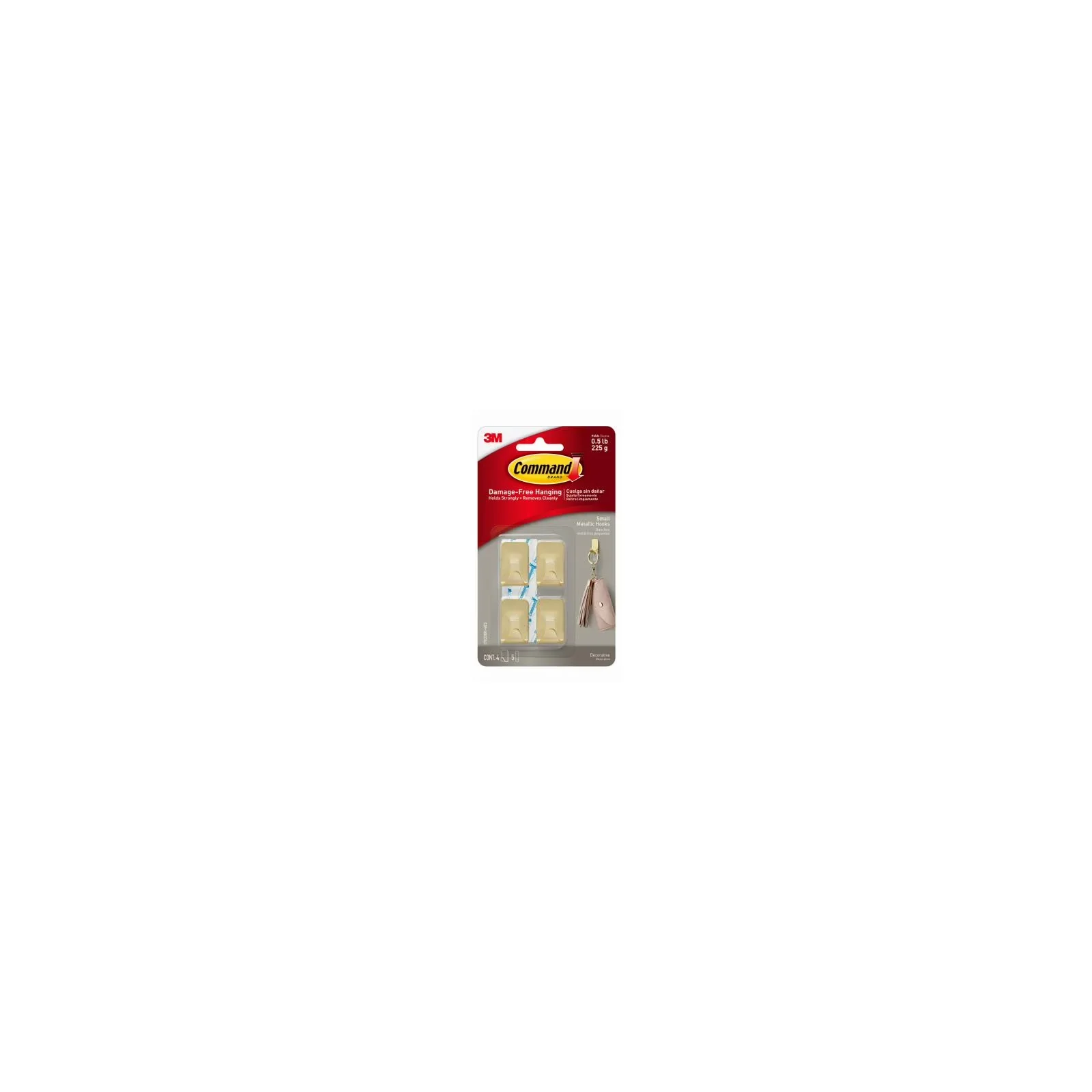 Damage-Free Hanging Compact with Easy Installation, 4 Pack, 0.5 lb Capacity - Metal Gold Model 48EC83