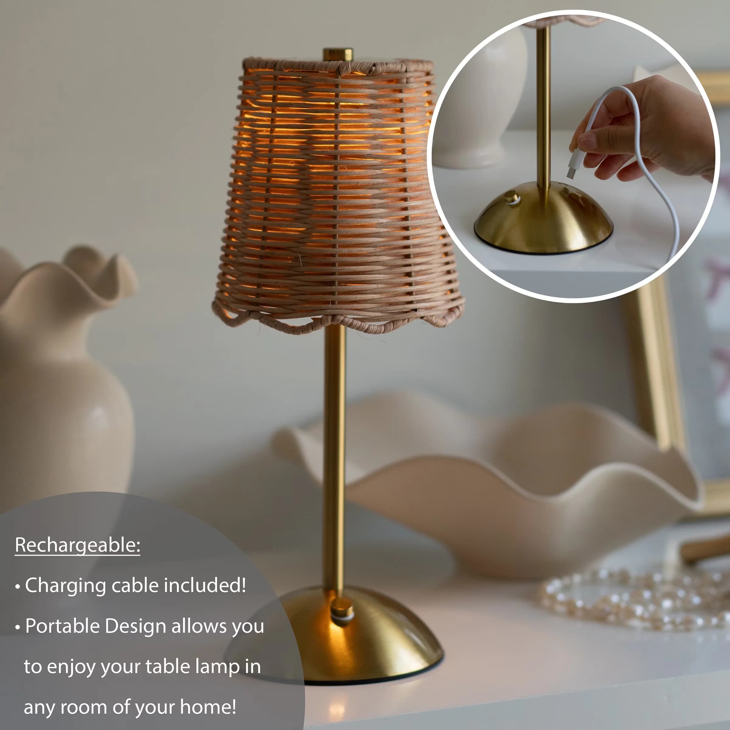 Premium Table Lamp with LED, Battery, Accent Lamps - Brown, Gold Plastic Model C7A2D8