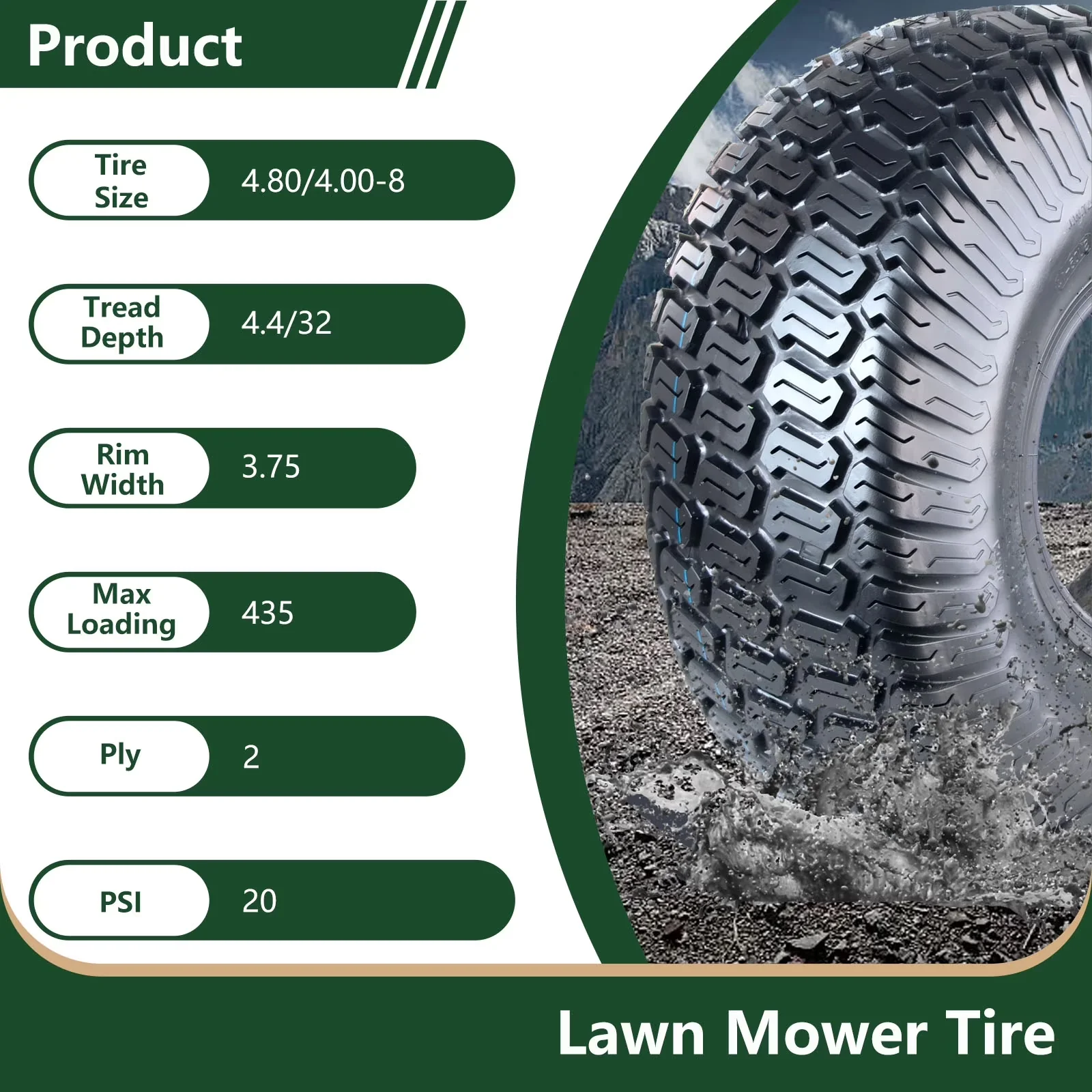 Essential Lawn Mower Tire with Fits Multiple Makes And Models, SU05 4.80/4.00-8 2PR Light Duty & Garden - Model 3AB444