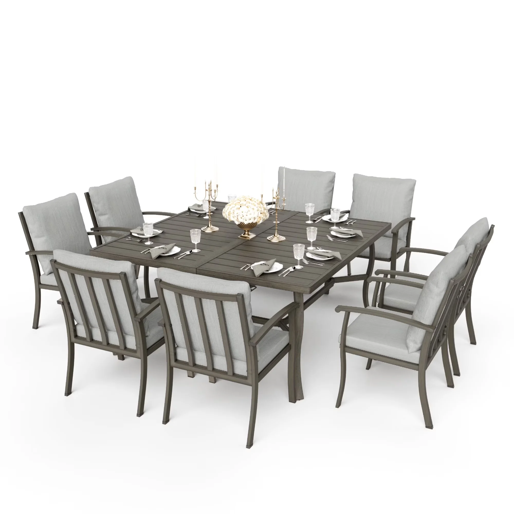 Patio Conversation Set Classic with Weatherproof, Aluminum Outdoor Dining, 9 Piece Dining - Aluminum Gray Model 672A83
