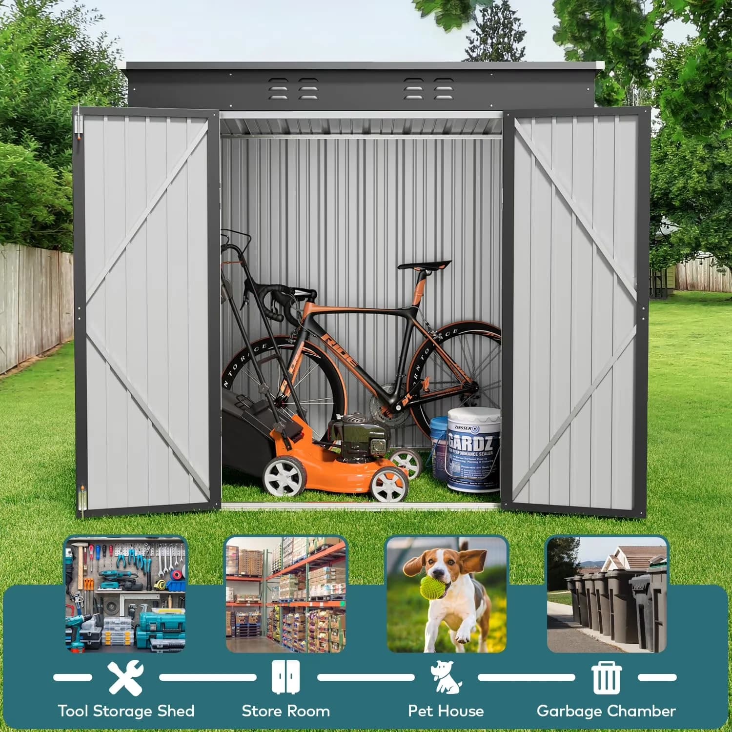 Quality Shed with Rot Resistant, Waterproof - Metal Flat Roof-Dark Gray for Patio Model 786A50