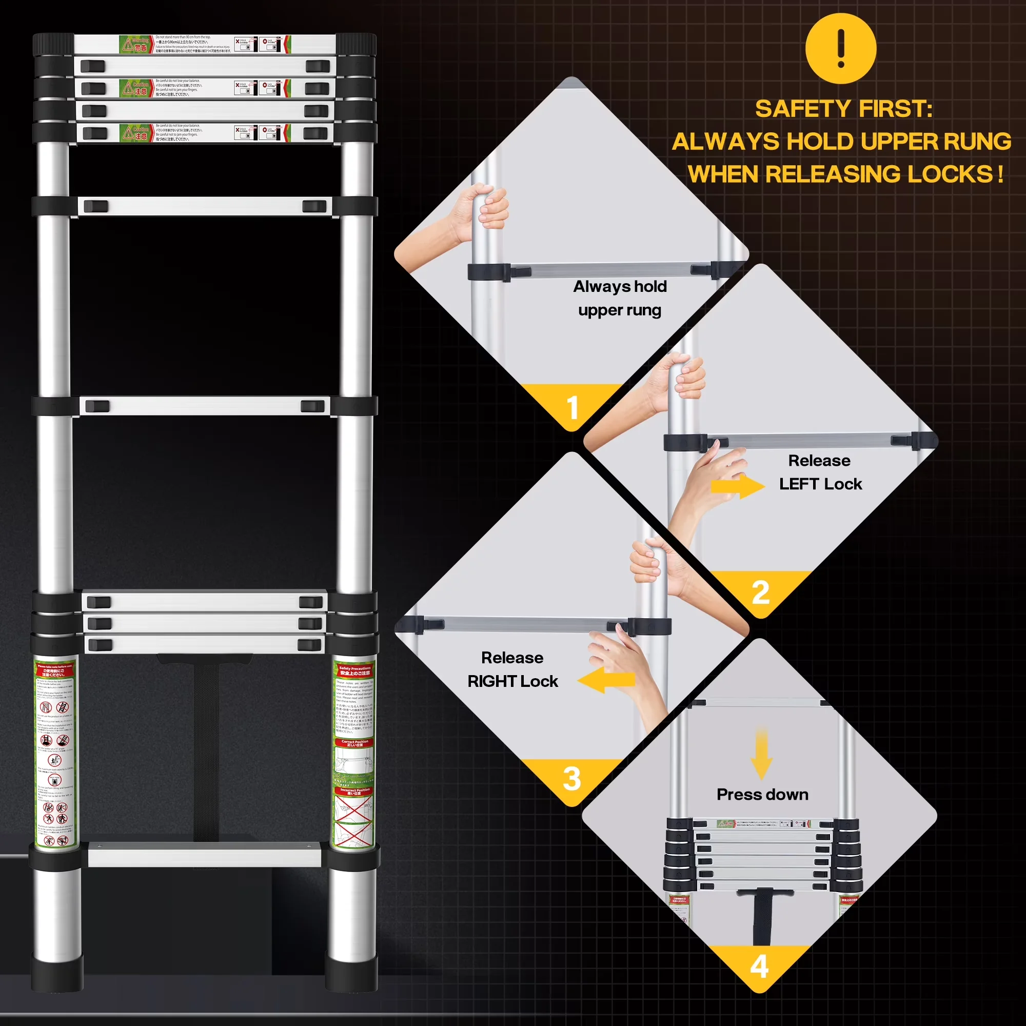 Efficient Ladders And Step Stool with Ultralight Weight, Telescoping - Aluminum Silver for Outdoor Model DEA213