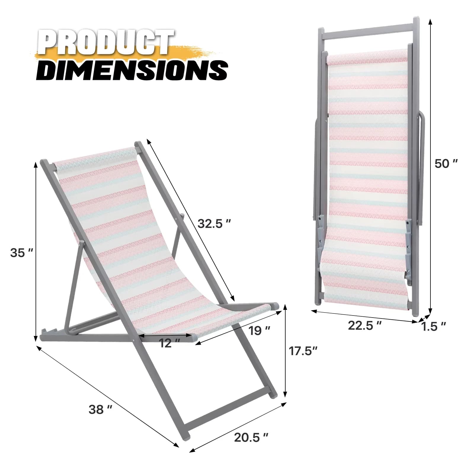 Efficient Beach Chair with Adjustable, Folding, Folding Chairs Set of 2 - Teslin Fabric Blue Model F59376