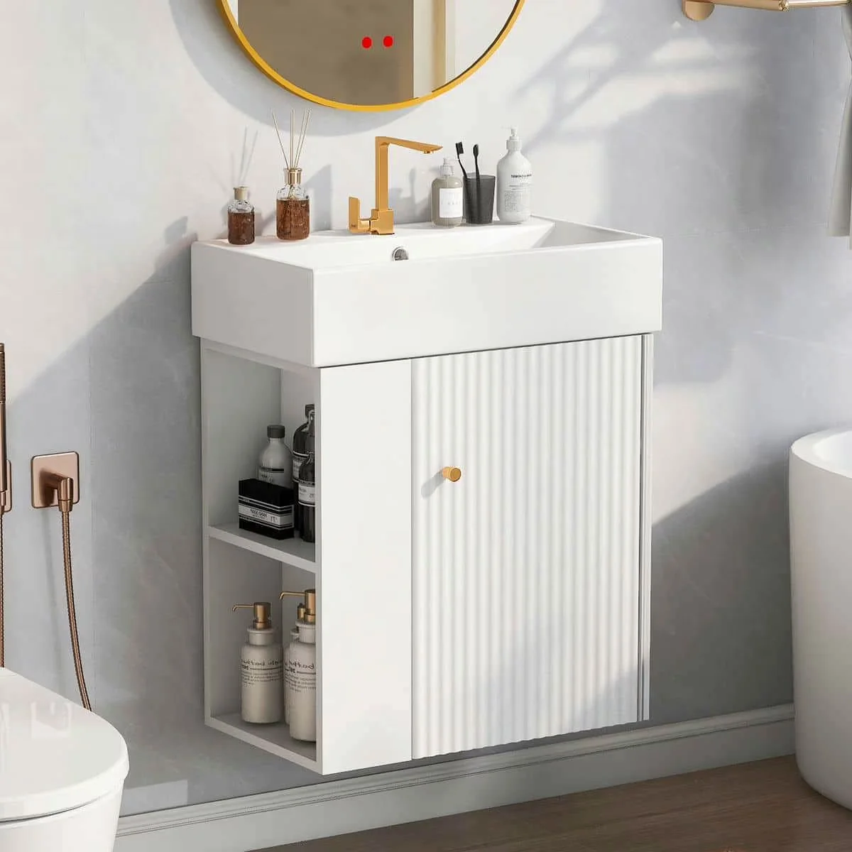 Premium Bathroom Renovation with Wall-Mount Vanity, Ceramic Basin, 21.6" Modern Floating Vanity - Model 5CA640