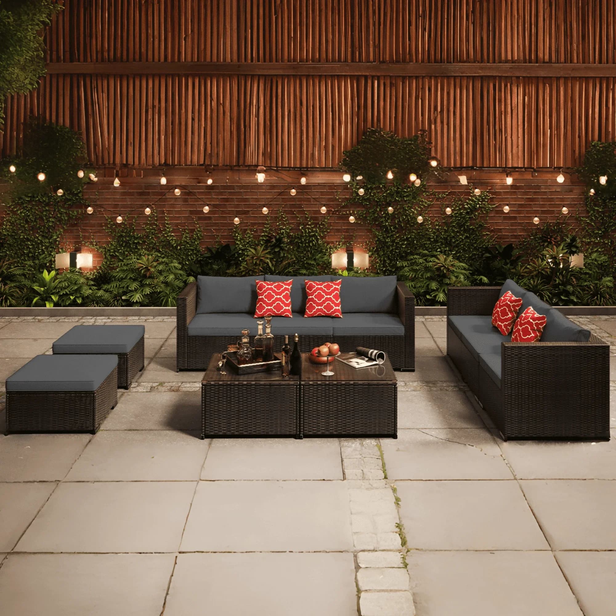 Durable Patio Conversation Set with Weatherproof, All-Weather Resistant, Rattan Sofa and Tempered Glass Table - Rattan,Metal,Tempered... Model 792340
