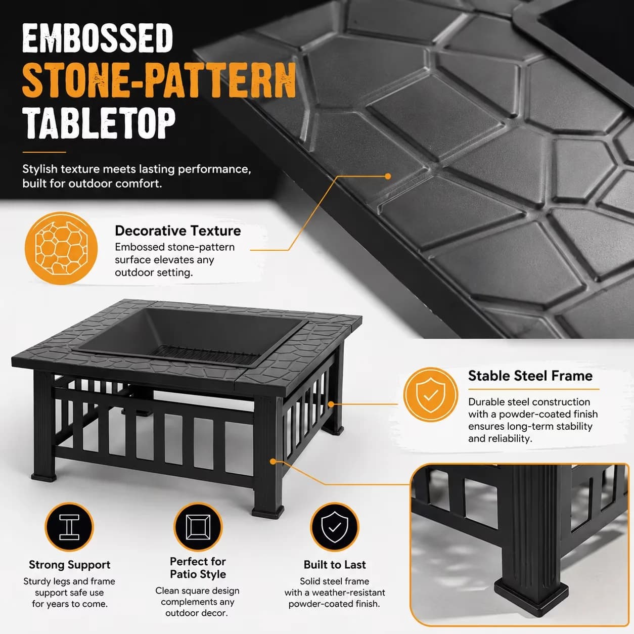 Efficient Outdoor Heating with Weatherproof, Fire Pit Table - Steel for Camping Model 28BB12