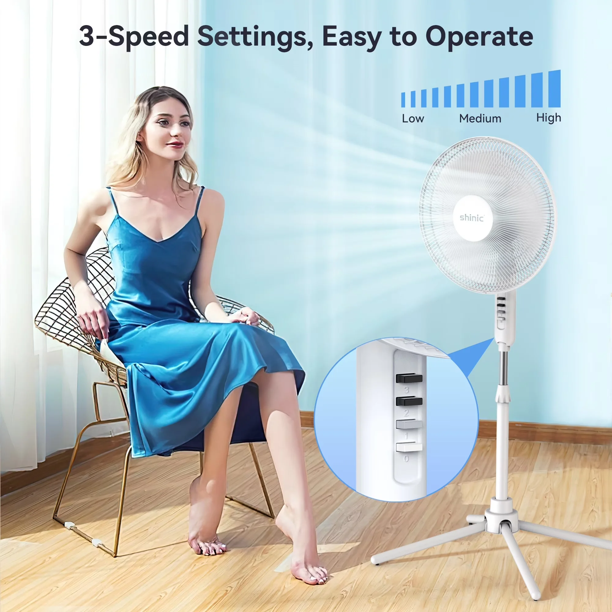 Efficient Fans In Cooling with Oscillating, 16" 3-Speed Oscillating Pedestal Fan, White - Plastic Model AC7543