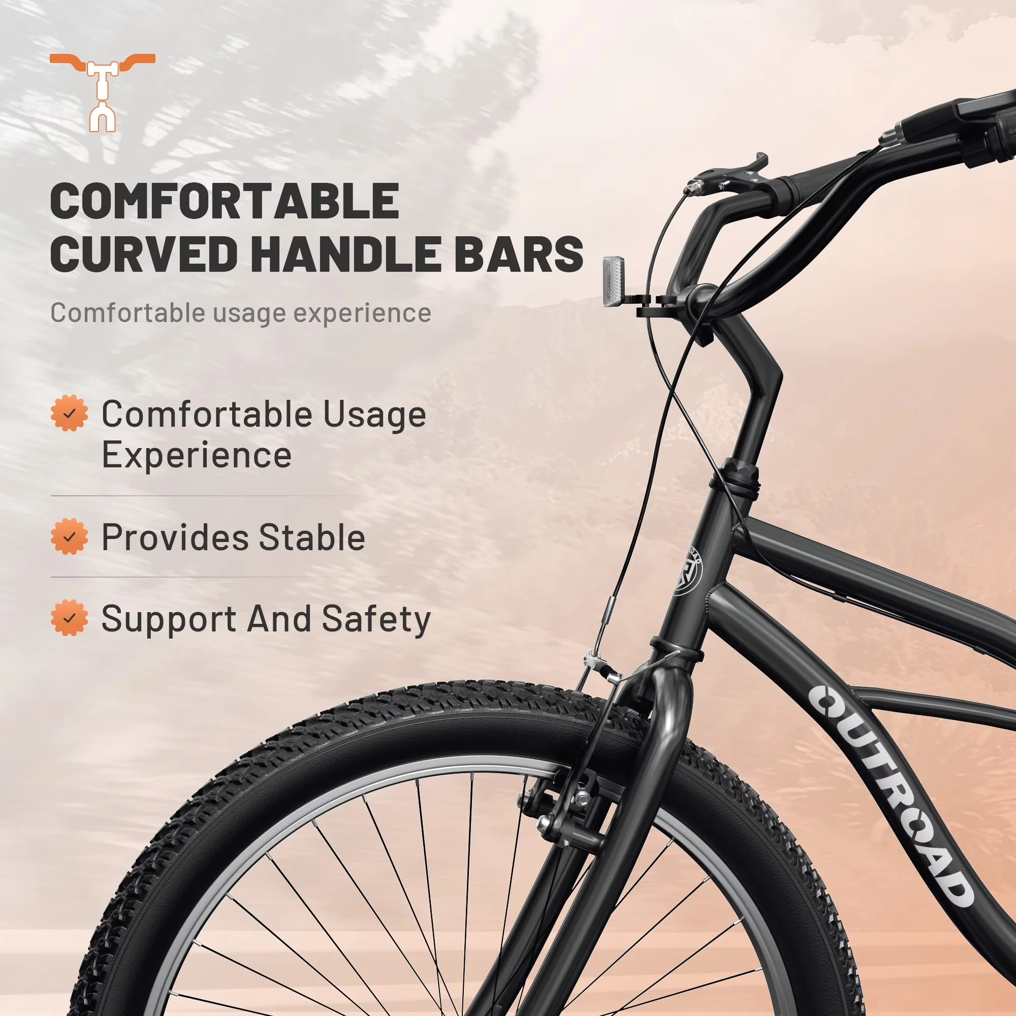 Reliable Cruiser Bike with Adjustable Seat, 1-Speed Beach & City Bicycle - Black Model 05AD3F