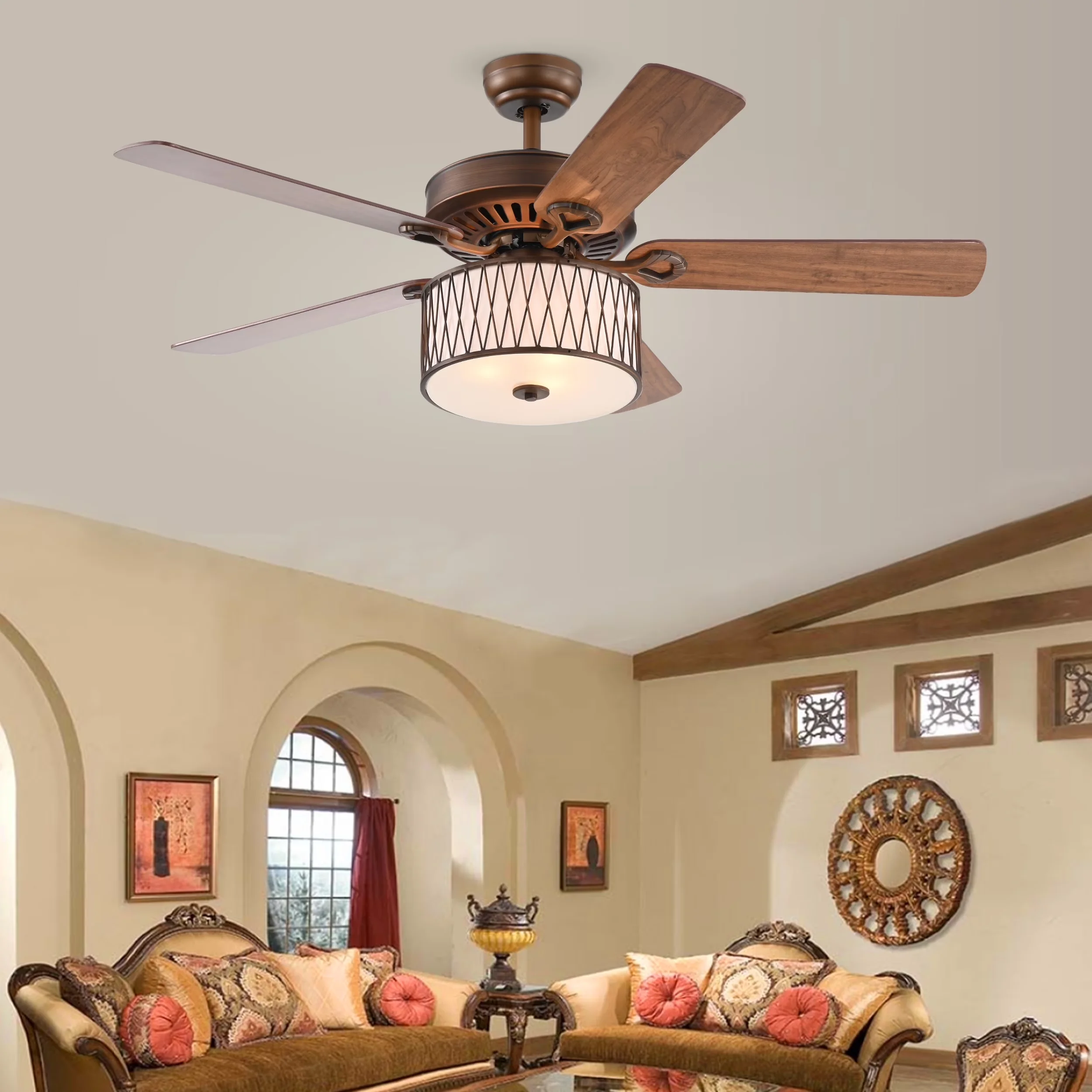 Efficient Ceiling Fan with Incandescent, Transitional, Remote Controlled - Polystyrene Bronze Model 0CD135