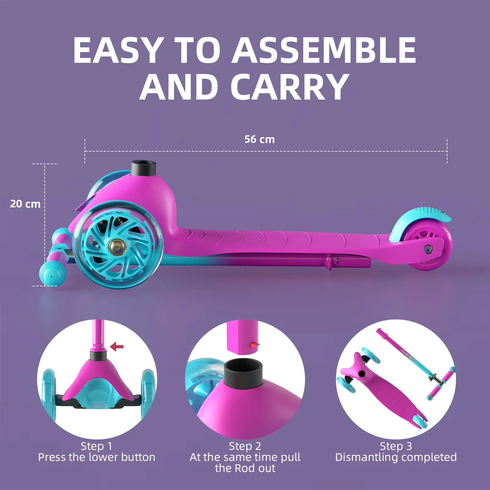 Professional Scooter with Portable, Lightweight, 3 Wheel Scooters - Pink Aluminum, Polypropylene, Tpr Model D8CF79