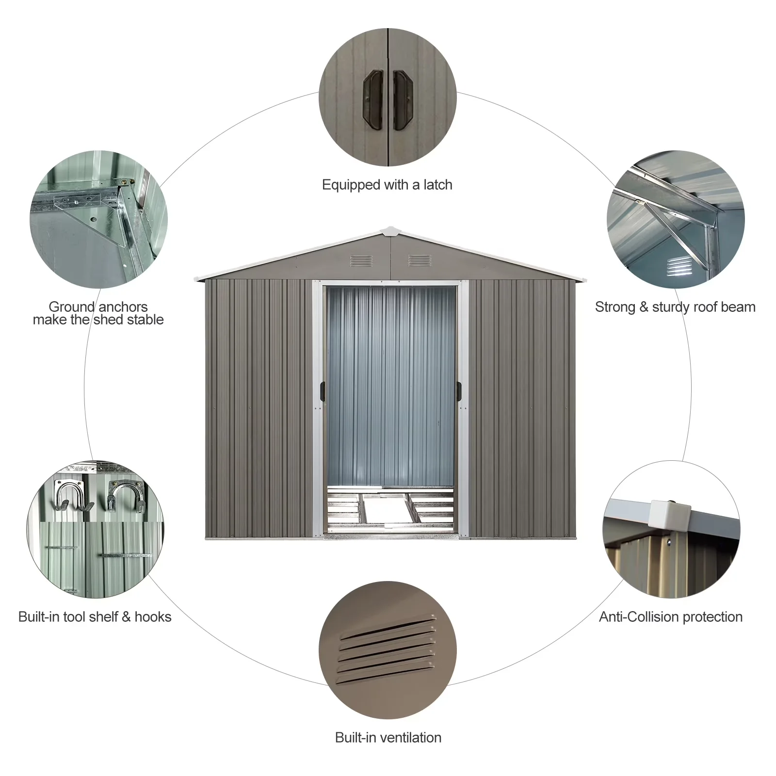 Shed Quality with Uv Resistant, Lockable Door, Metal Outdoor Storage Clearance - Gray Steel, Aluminum Model 930048