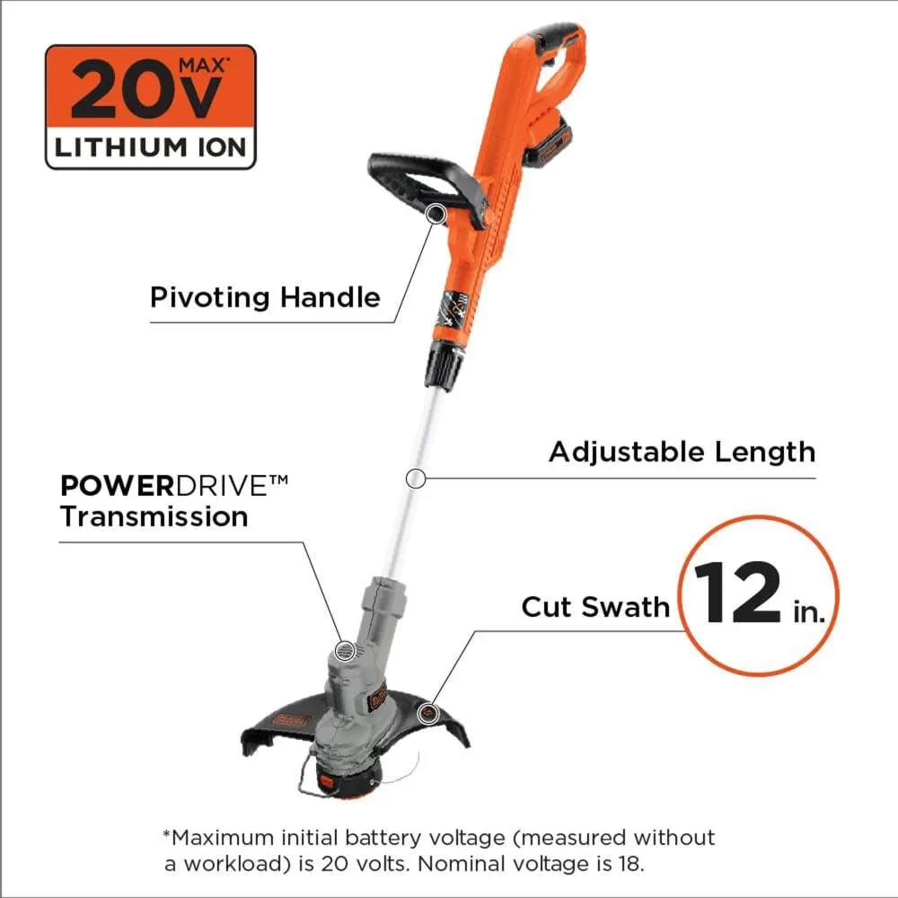 Premium String Trimmer with Battery, Automatic Line Feed, 20-Volt MAX* Cordless 2-in-1 and Edger - Orange Model 9CCFBE