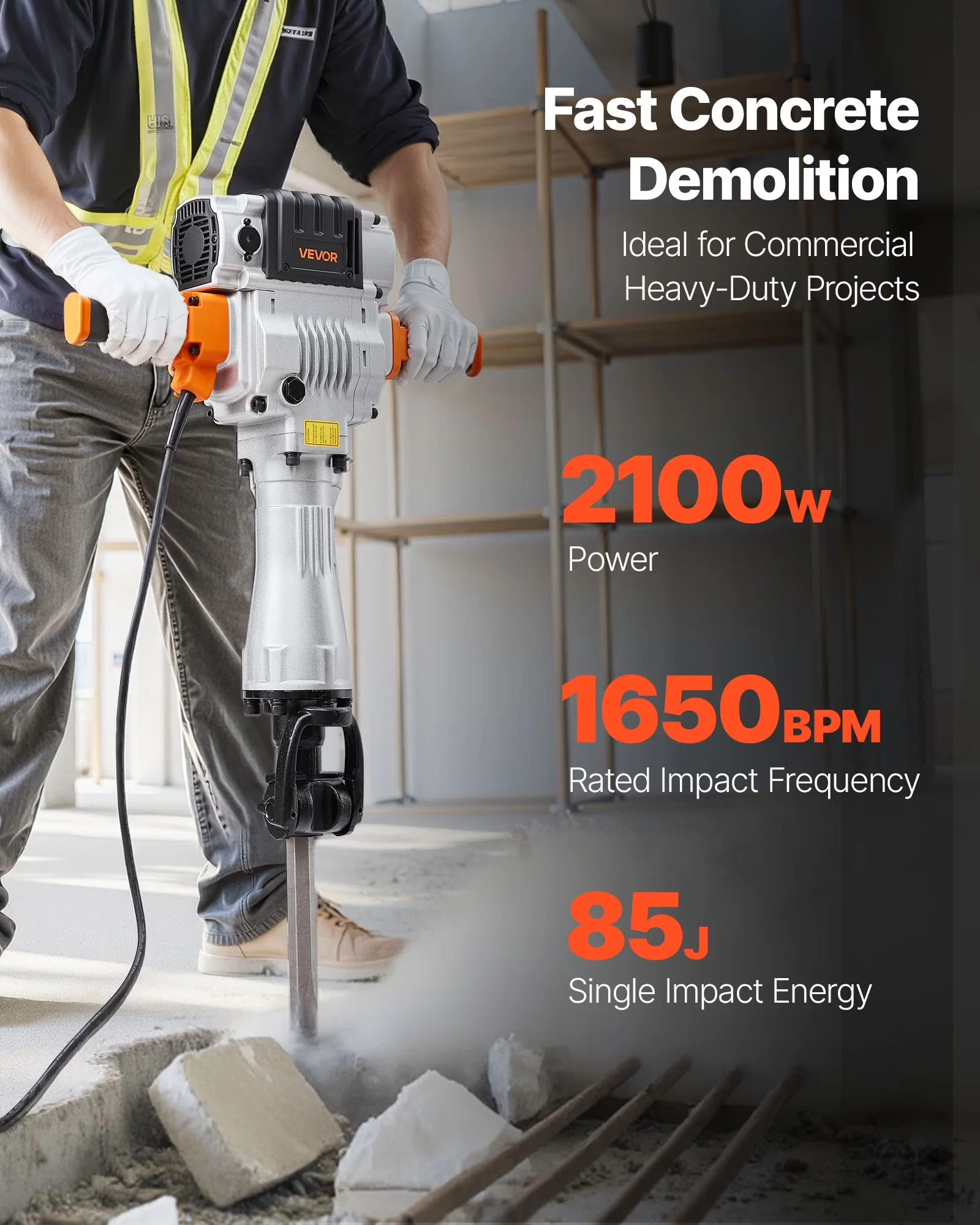 Premium Drills Driver with 2100W, 2 Point Chisels, Demolition Jack Hammer - Model FBA7D8