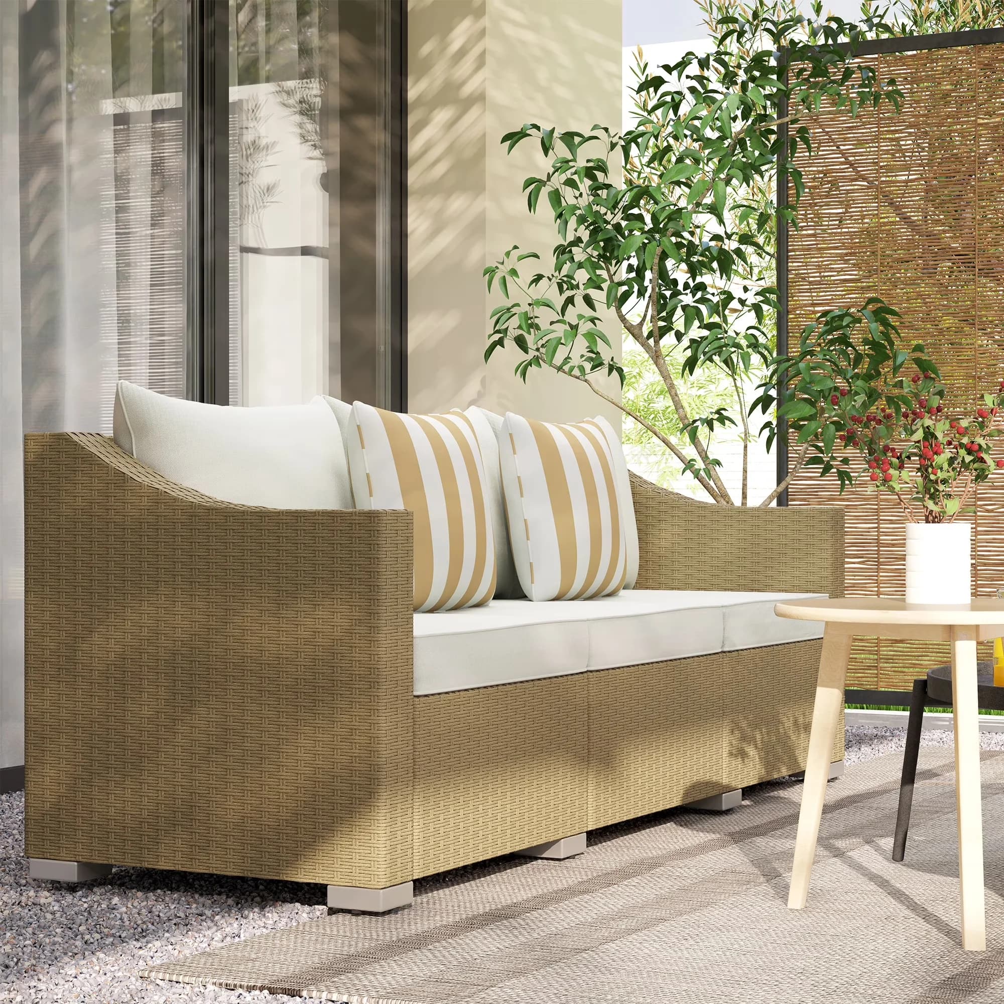 Outdoor Sofas Sectional Versatile with Rattan Wicker 3 Seater Patio Couch, Furniture Rattan Sofa - Plastic Off-White Model A57CD4